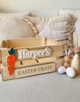 Personalised Wooden Easter Crate with 3D Carrot Tag - Interchangeable Easter Day Keepsake Basket Box