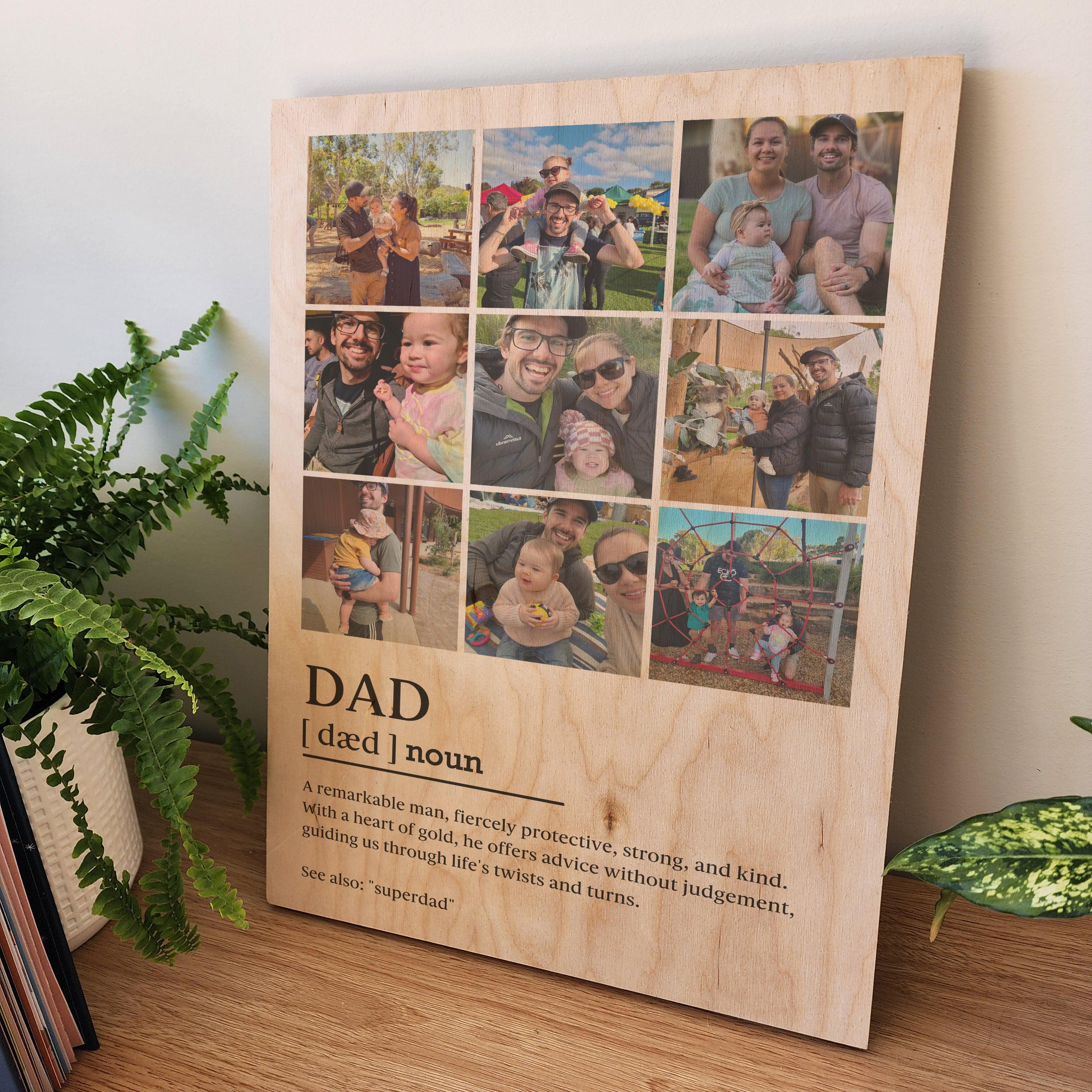 Dad Definition Collage Printed Wooden Block - Personalised Wooden Photo Block - Father's Day Gift - The Willow Corner