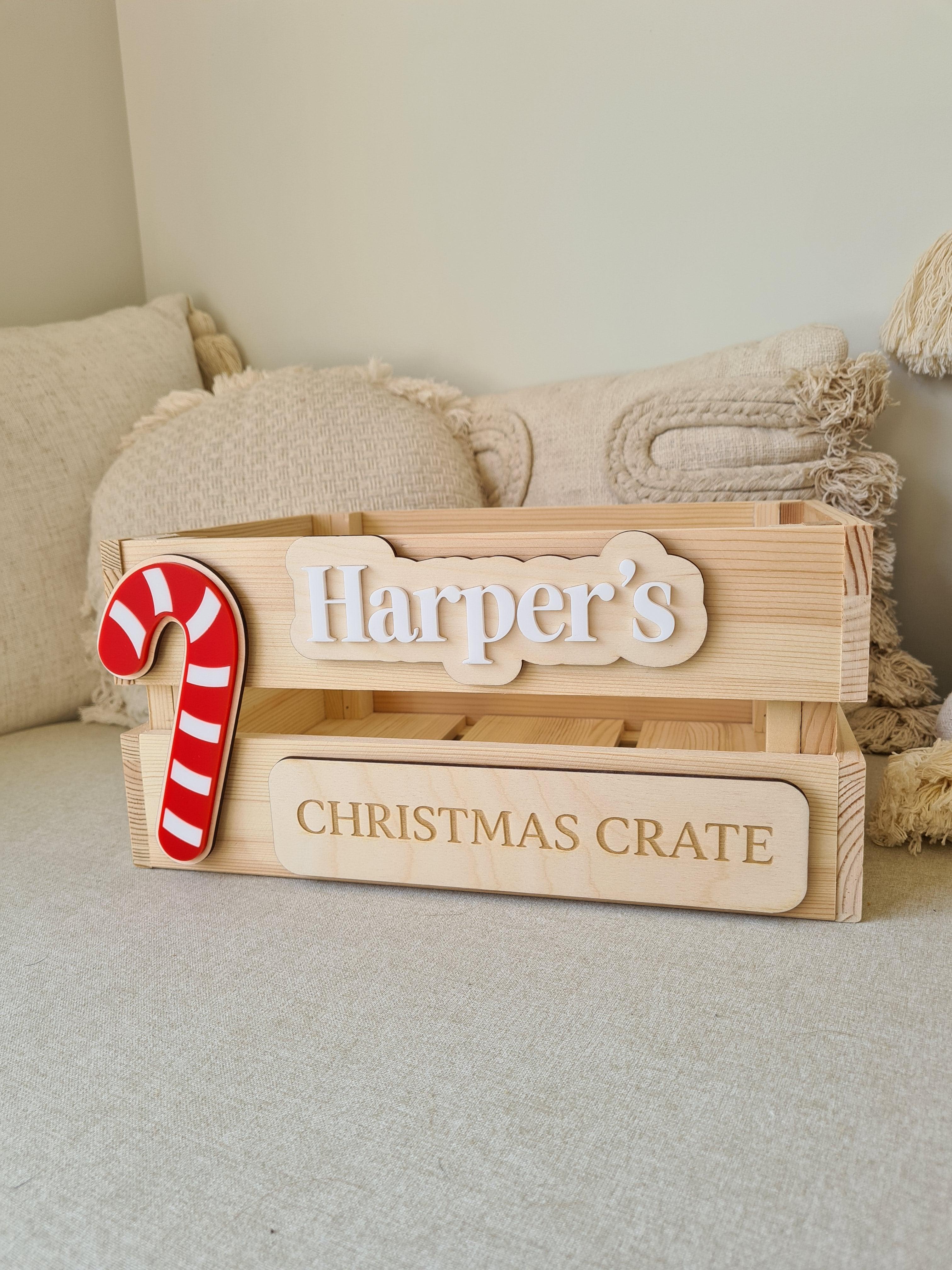 Personalised Wooden Christmas Day Crate with Candy Cane - Interchangeable Christmas Day Keepsake - The Willow Corner