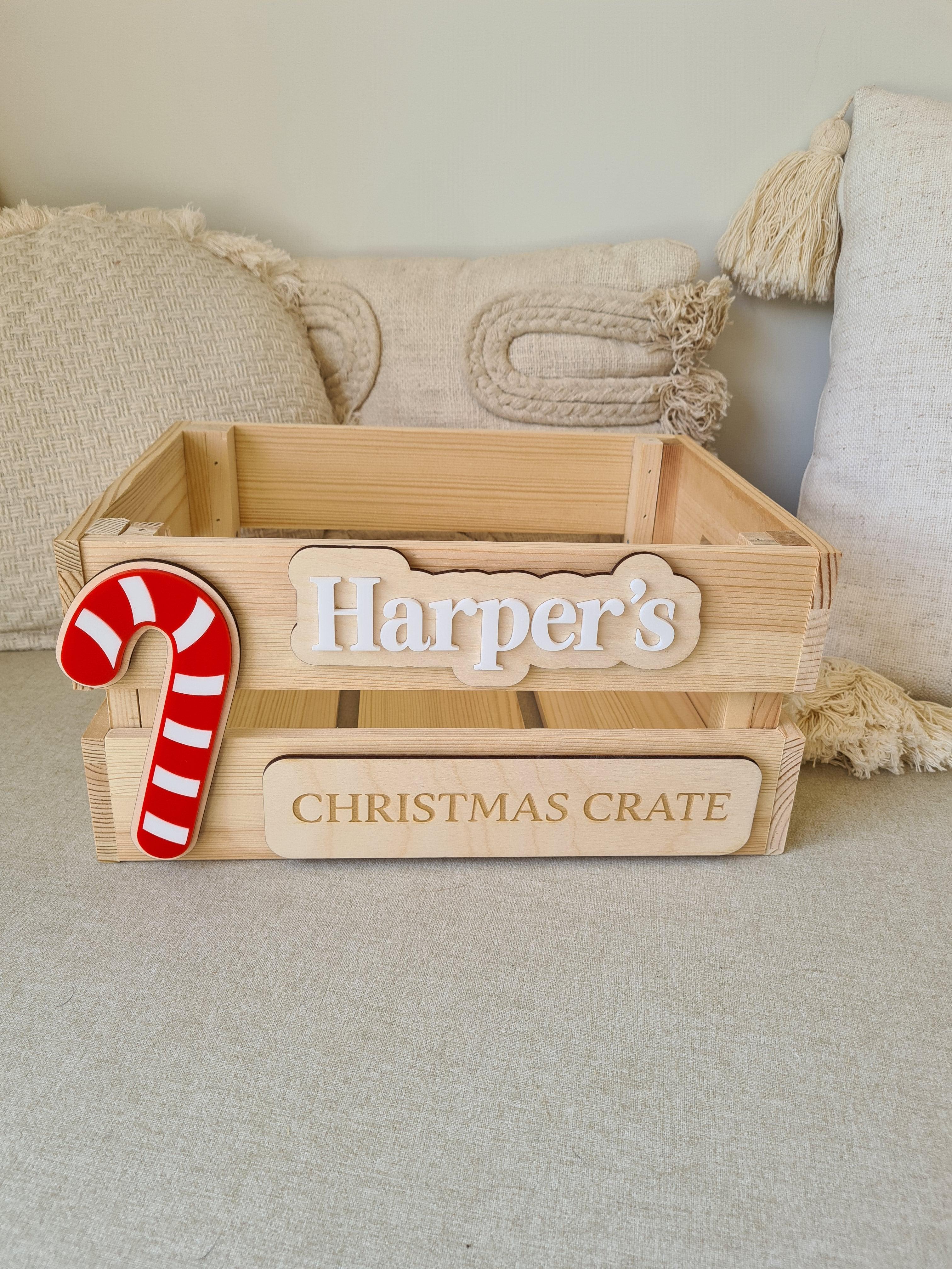 Personalised Wooden Christmas Day Crate with Candy Cane - Interchangeable Christmas Day Keepsake - The Willow Corner