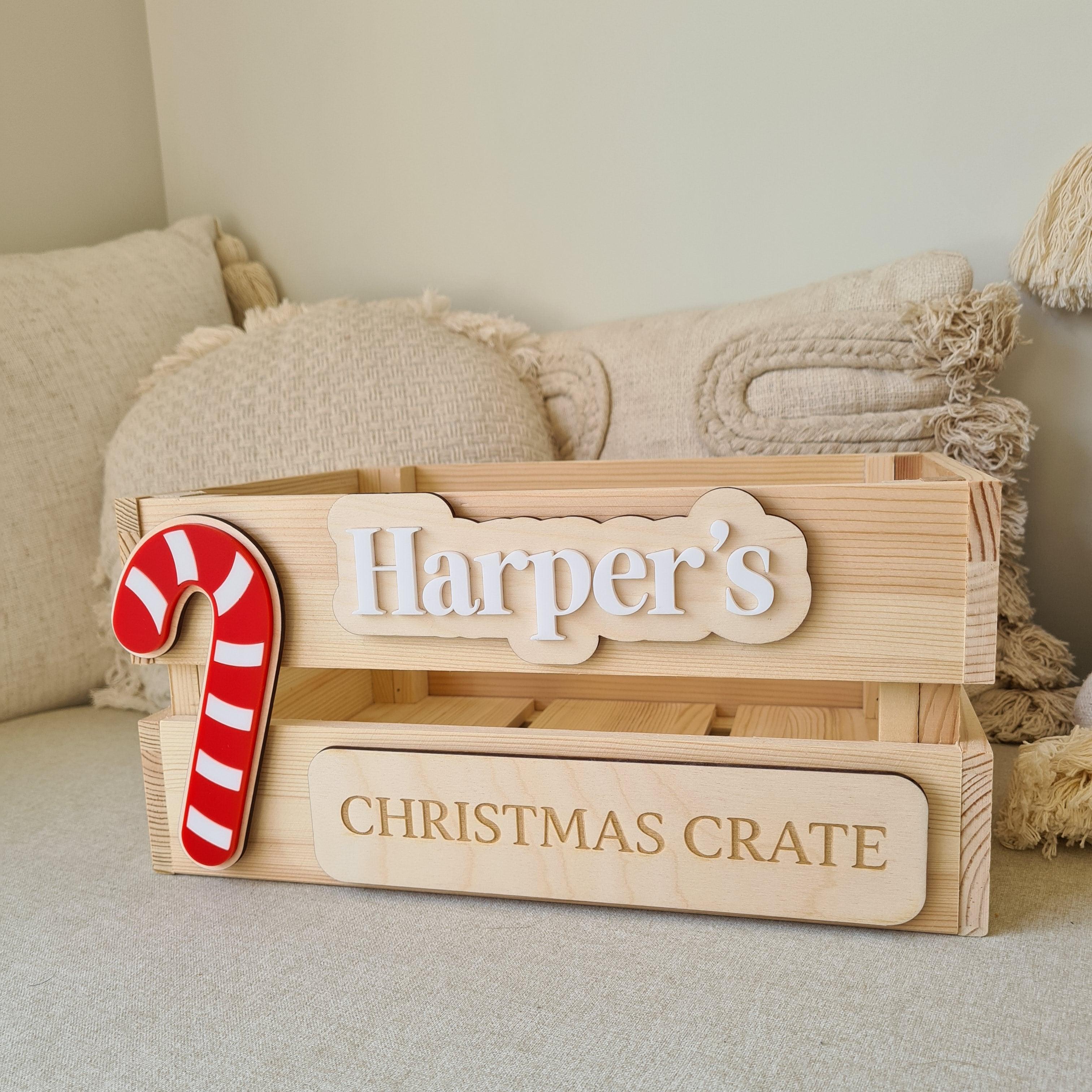 Personalised Wooden Christmas Day Crate with Candy Cane - Interchangeable Christmas Day Keepsake - The Willow Corner