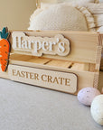 Personalised Wooden Easter Crate with 3D Carrot Tag - Interchangeable Easter Day Keepsake Basket Box