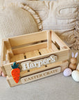 Personalised Wooden Easter Crate with 3D Carrot Tag - Interchangeable Easter Day Keepsake Basket Box