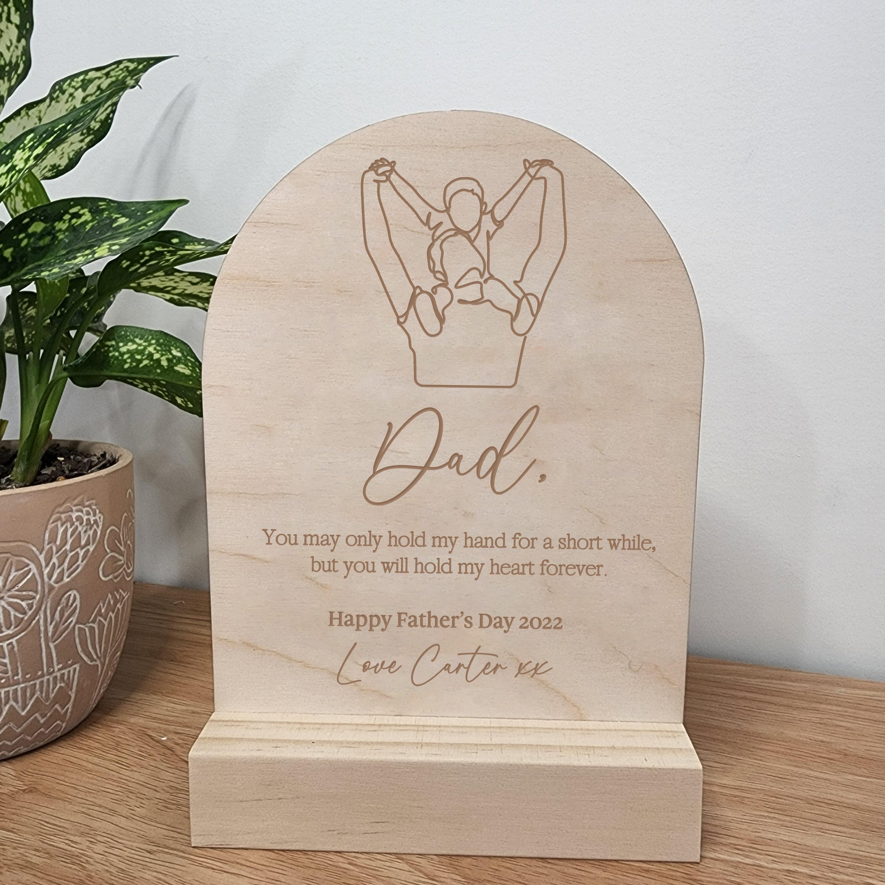 Boy on Dad&#39;s Shoulders - Personalised Line Art Arch Quote - Father&#39;s Day Gift - The Willow Corner