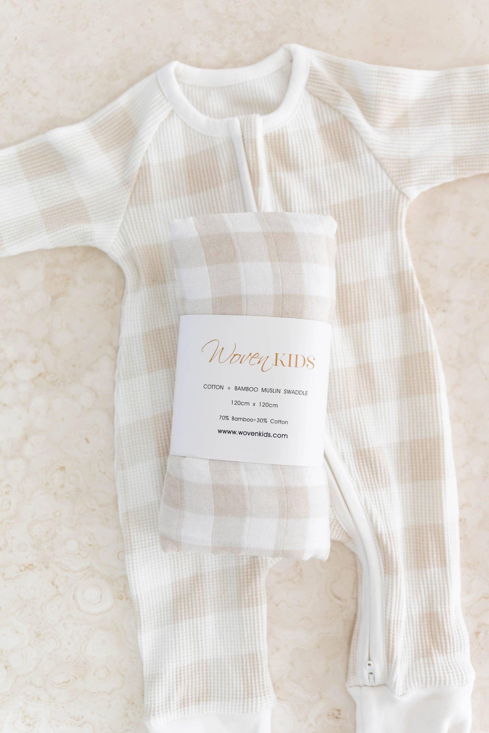 Cotton &amp; Bamboo Swaddle - Gingham - The Willow Corner