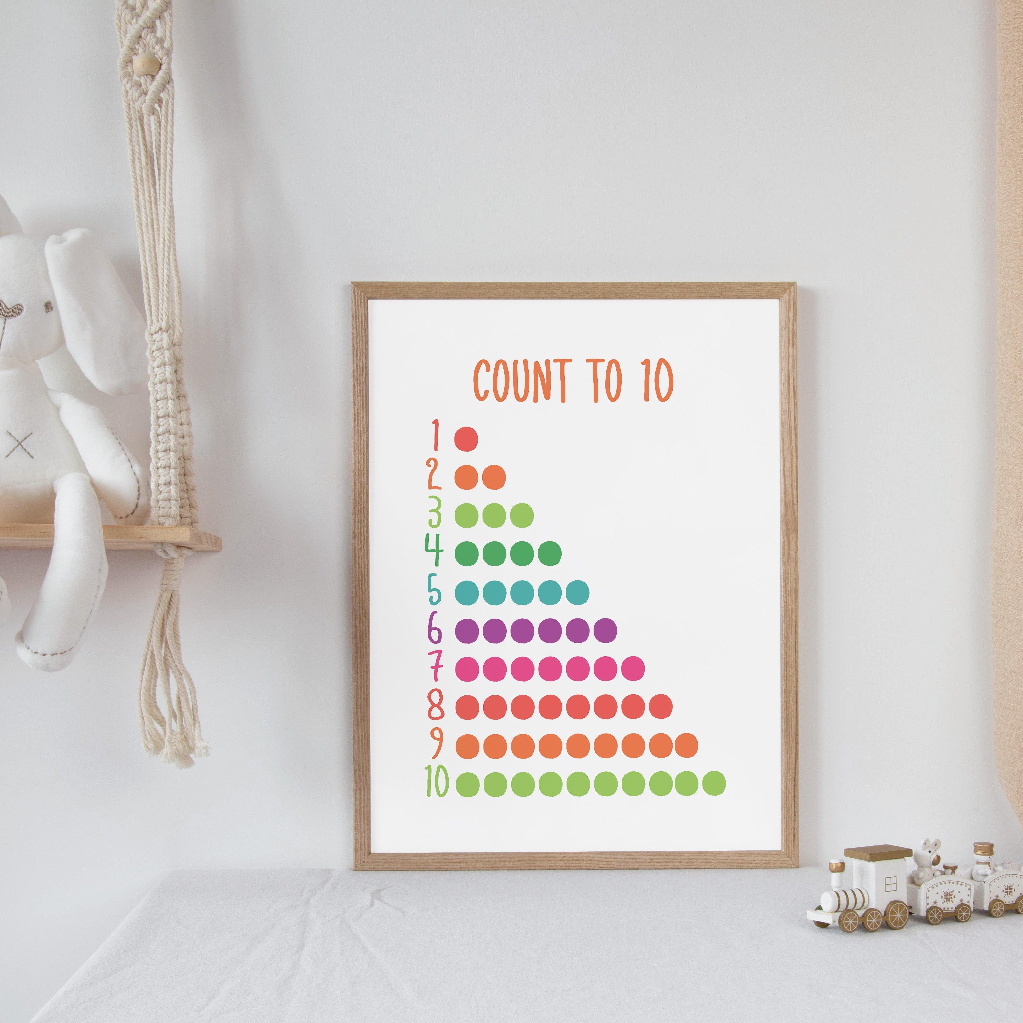 Count To 10 - Bright Tones - Educational Print Series - Poster - The Willow Corner