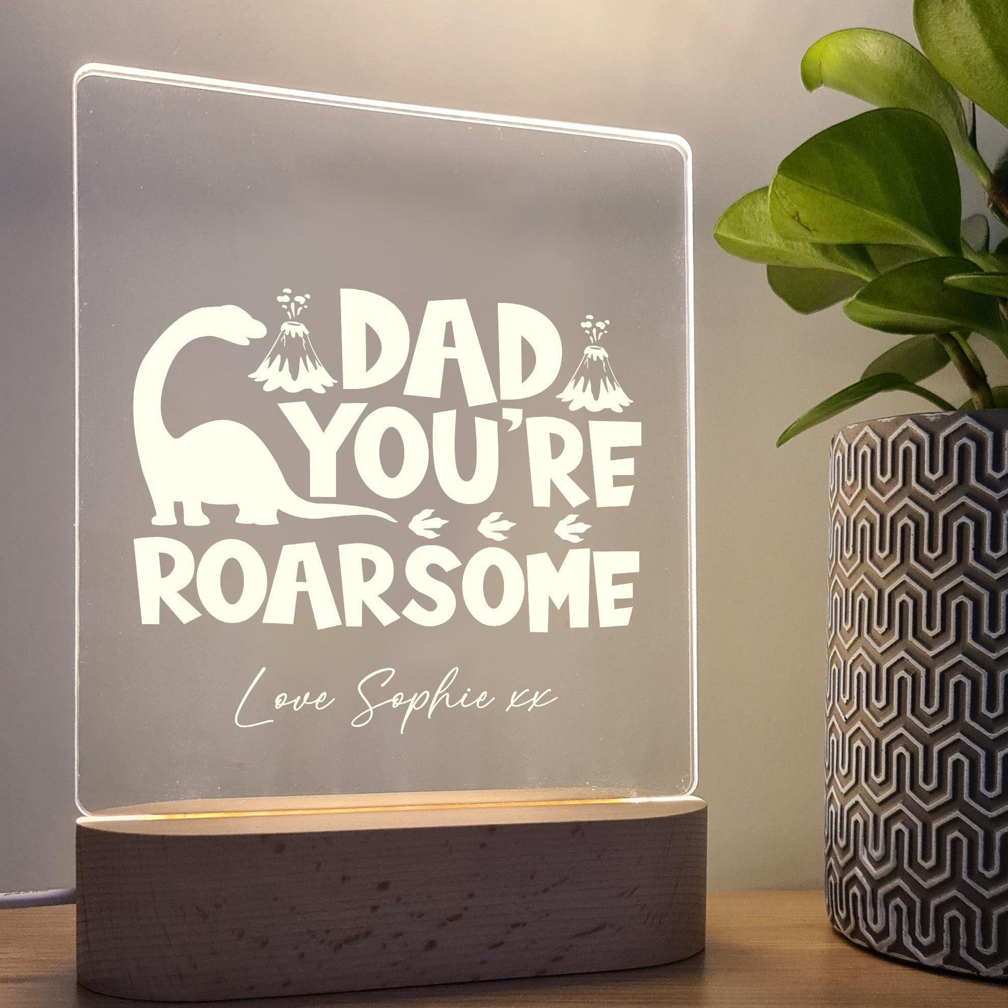 Dad You&#39;re Roarsome - Personalised Father&#39;s Day Night Light - The Willow Corner