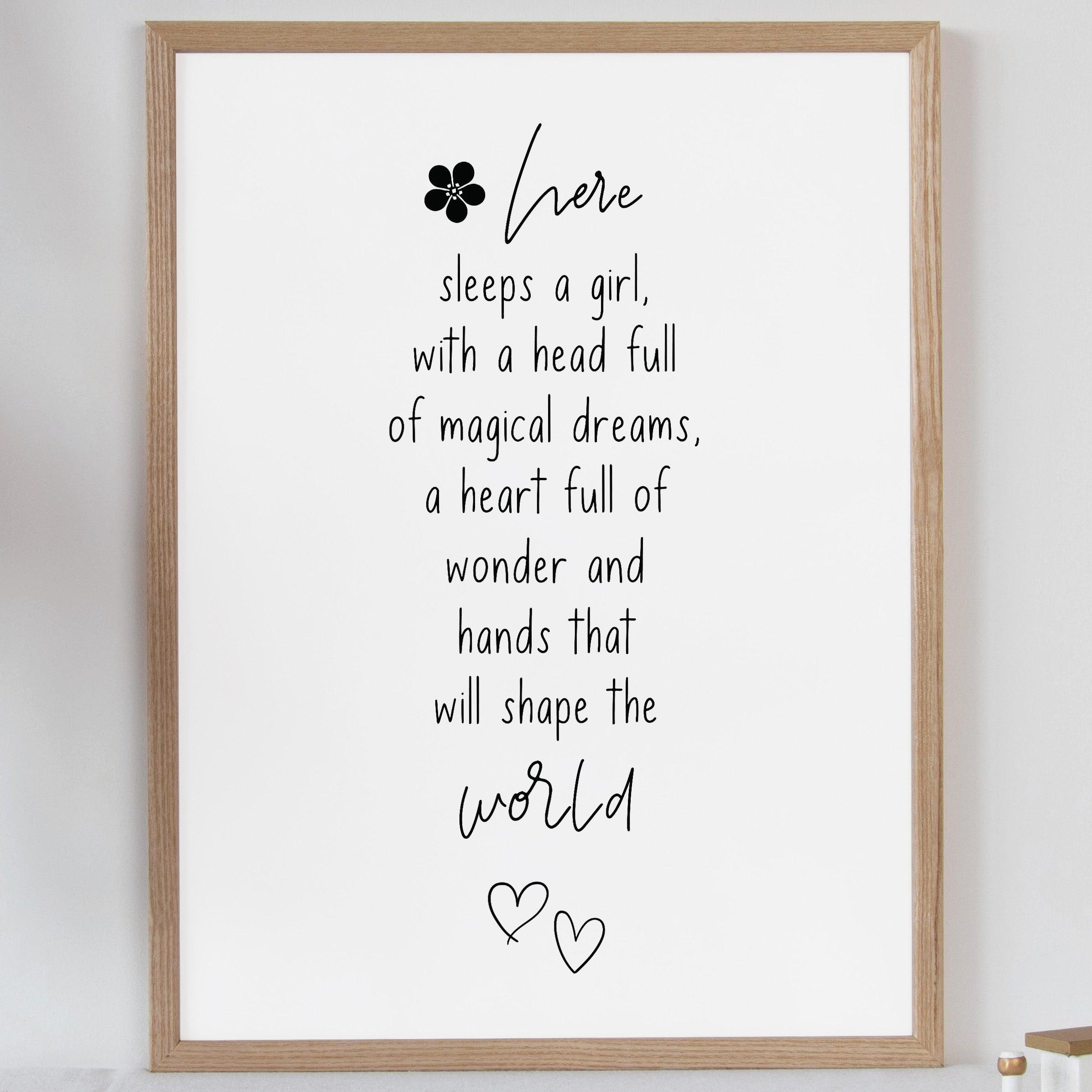 Here Sleeps A Girl - White - Quote Print Poster - The Willow Corner