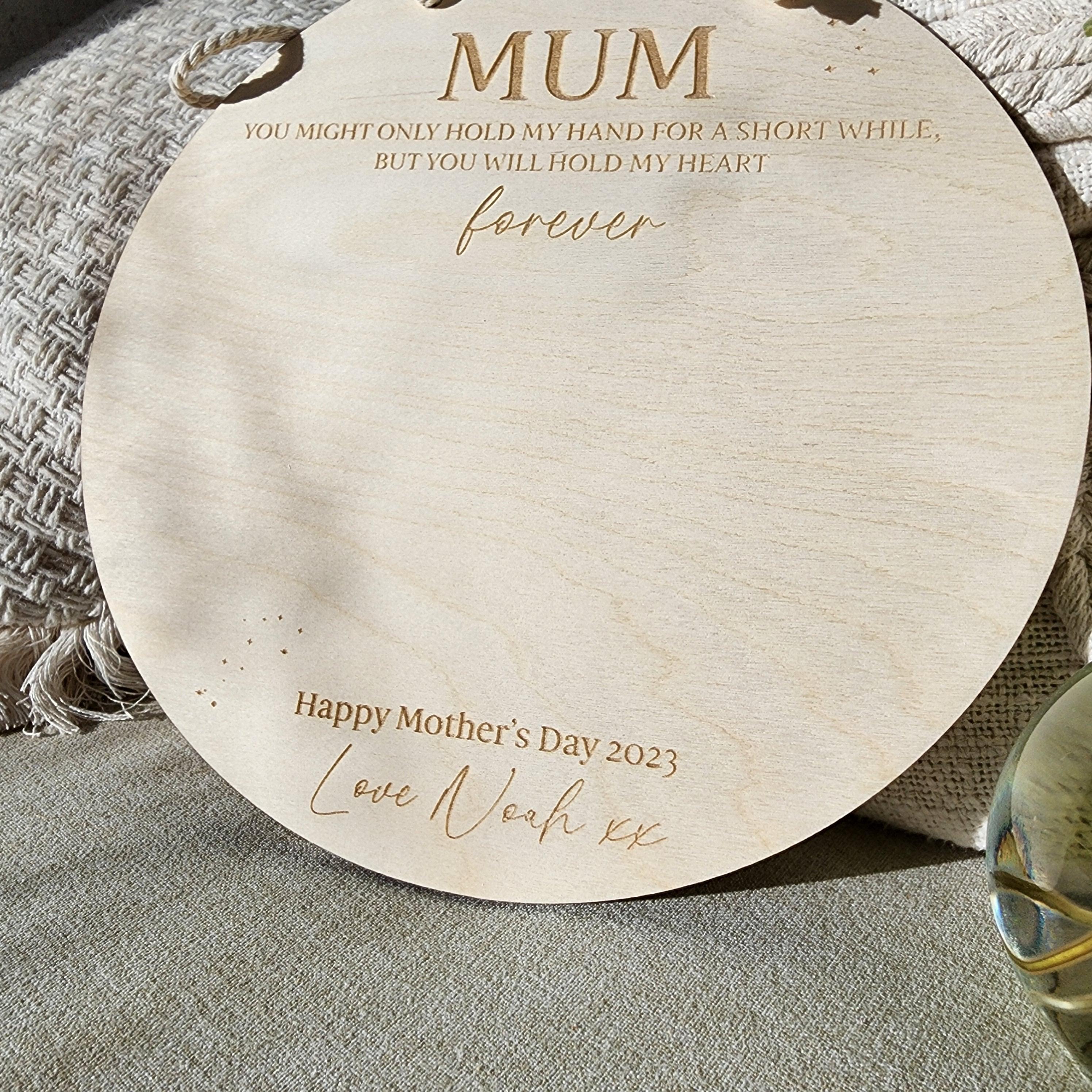 Mum Handprint Hanging Sign - Personalised Wooden Round - Mother's Day Gift - The Willow Corner