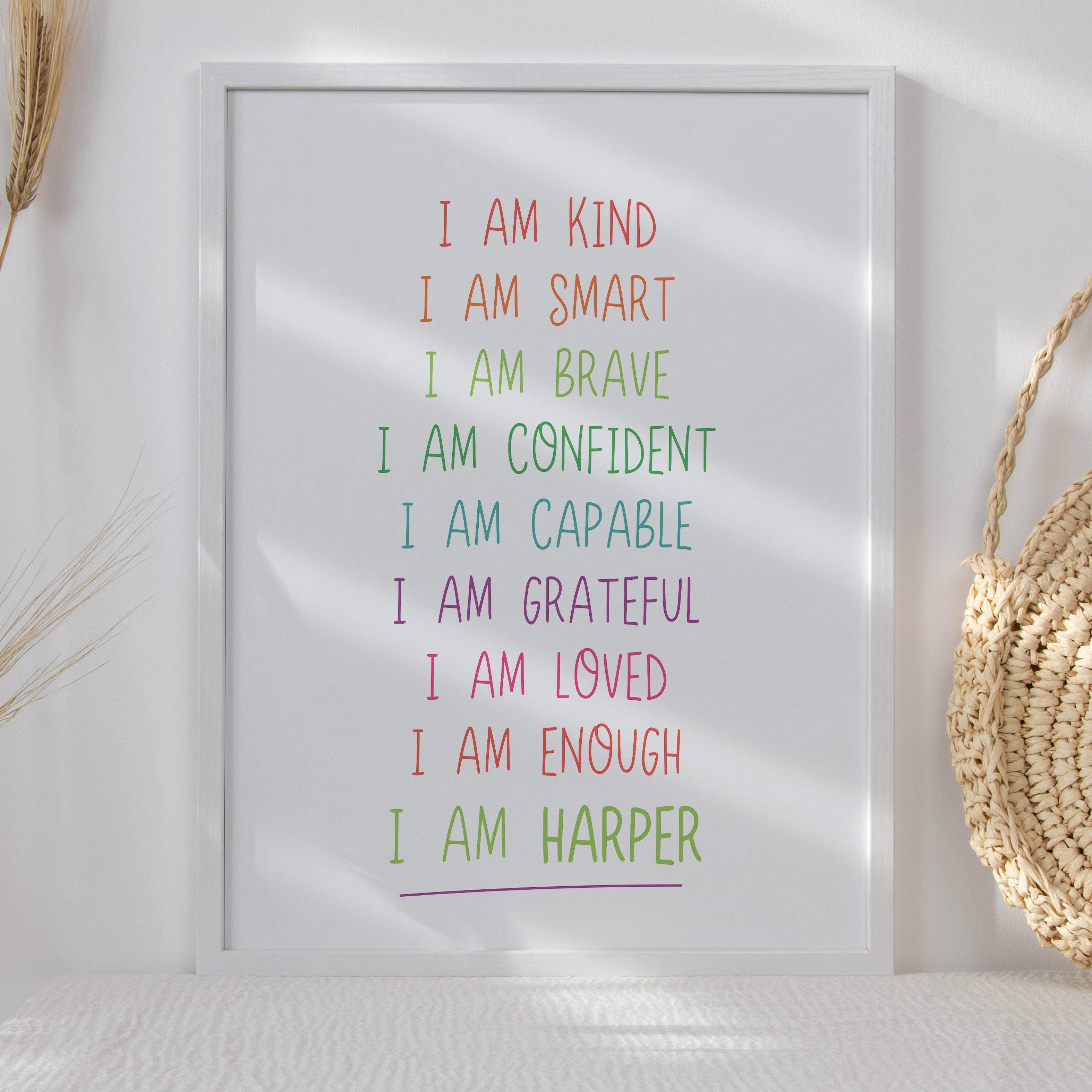 Personalised I Am Affirmation - Bright Tones - Educational Print Series - Poster - The Willow Corner