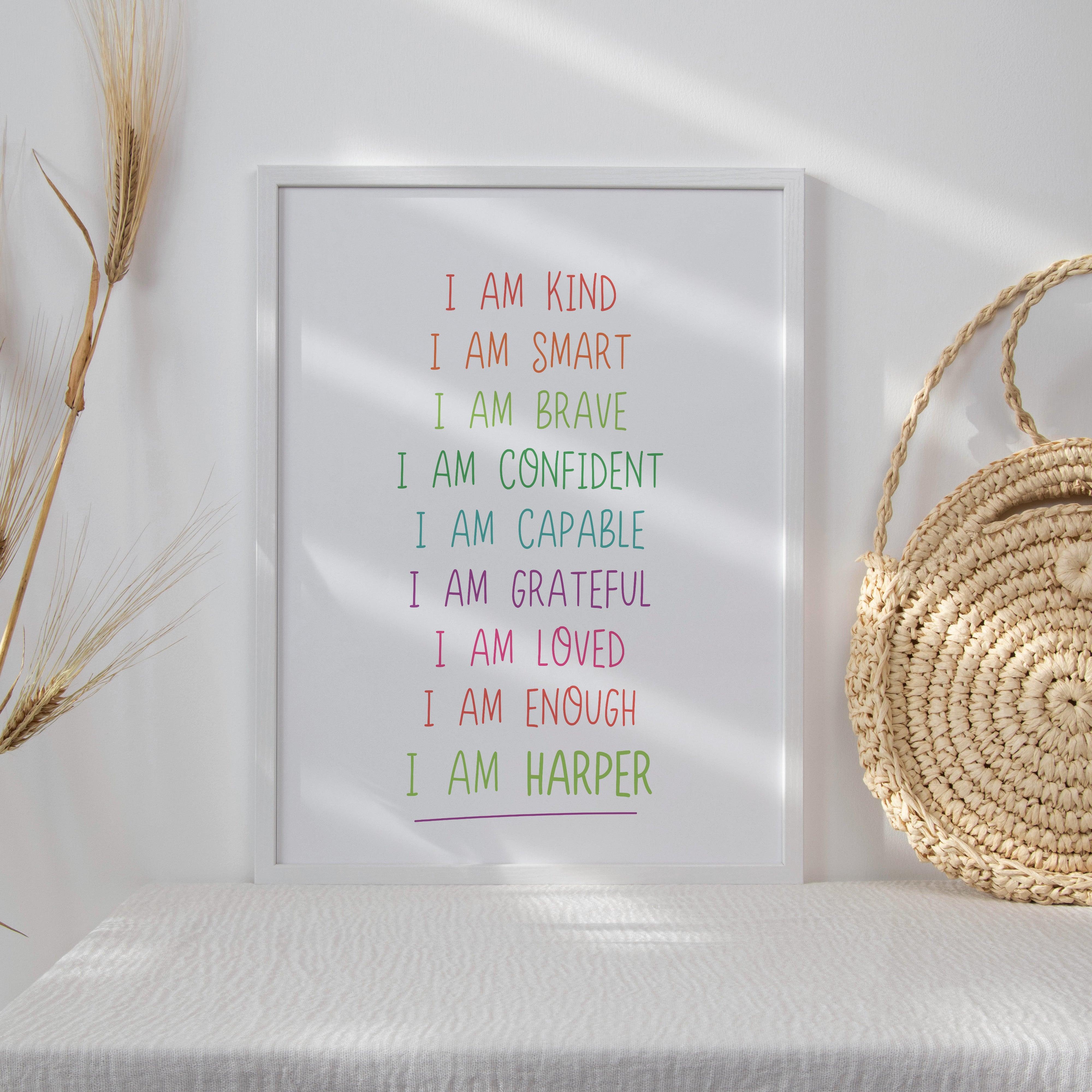 Personalised I Am Affirmation - Bright Tones - Educational Print Series - Poster - The Willow Corner
