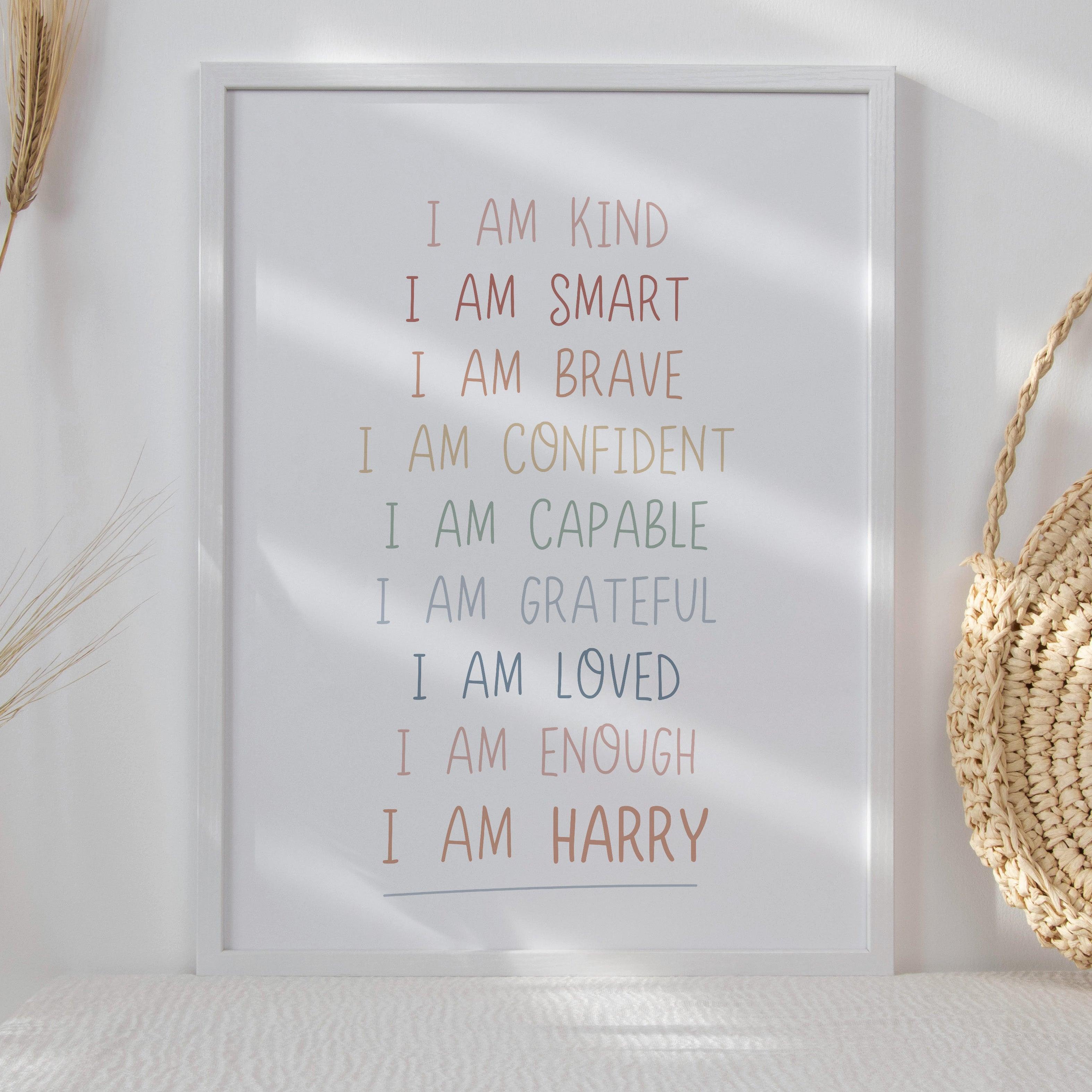 Personalised I Am Affirmation - Pastel Tones - Educational Print Series - Poster - The Willow Corner