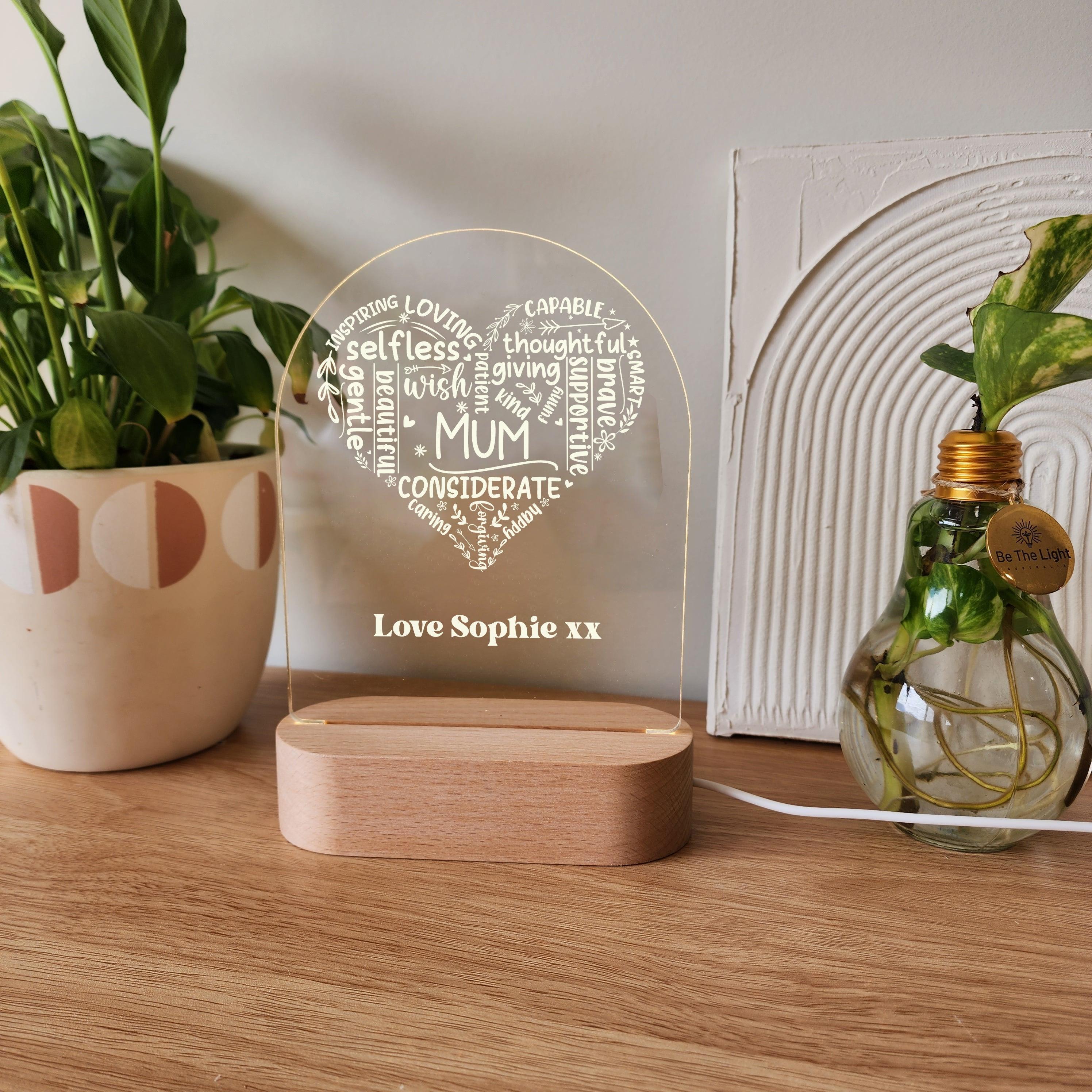 Personalised Night Light - Heart Messages - Mother&#39;s Day Gift - The Willow Corner