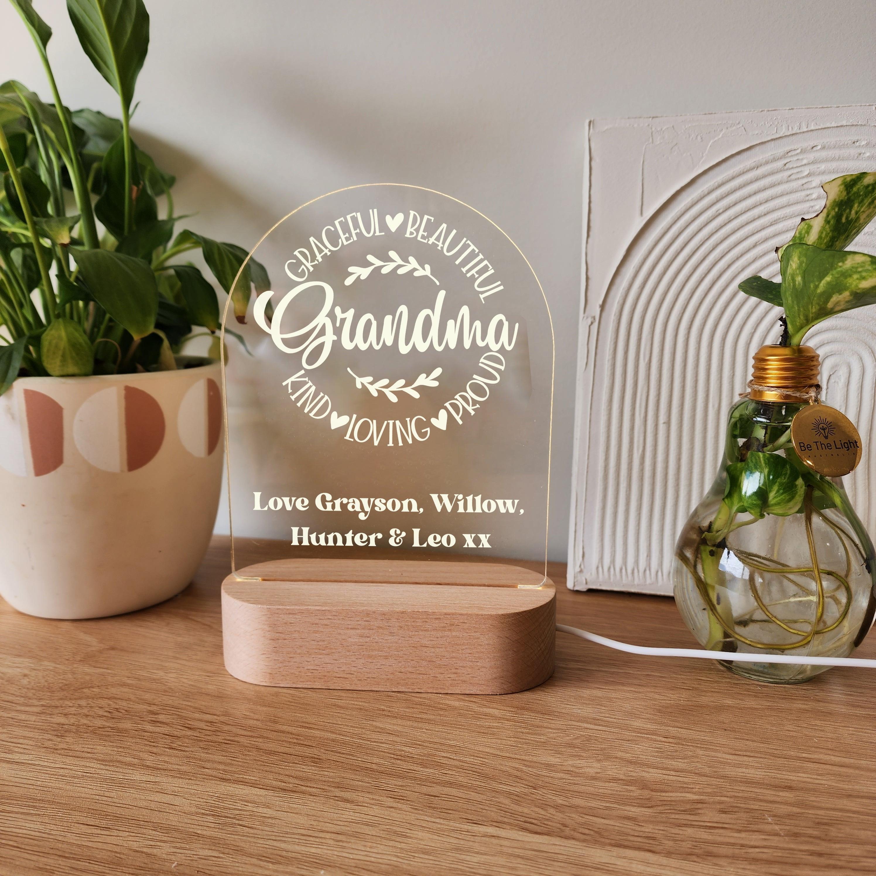 Personalised Night Light - Kind, Loving, Proud - Grandma Mother's Day Gift - The Willow Corner
