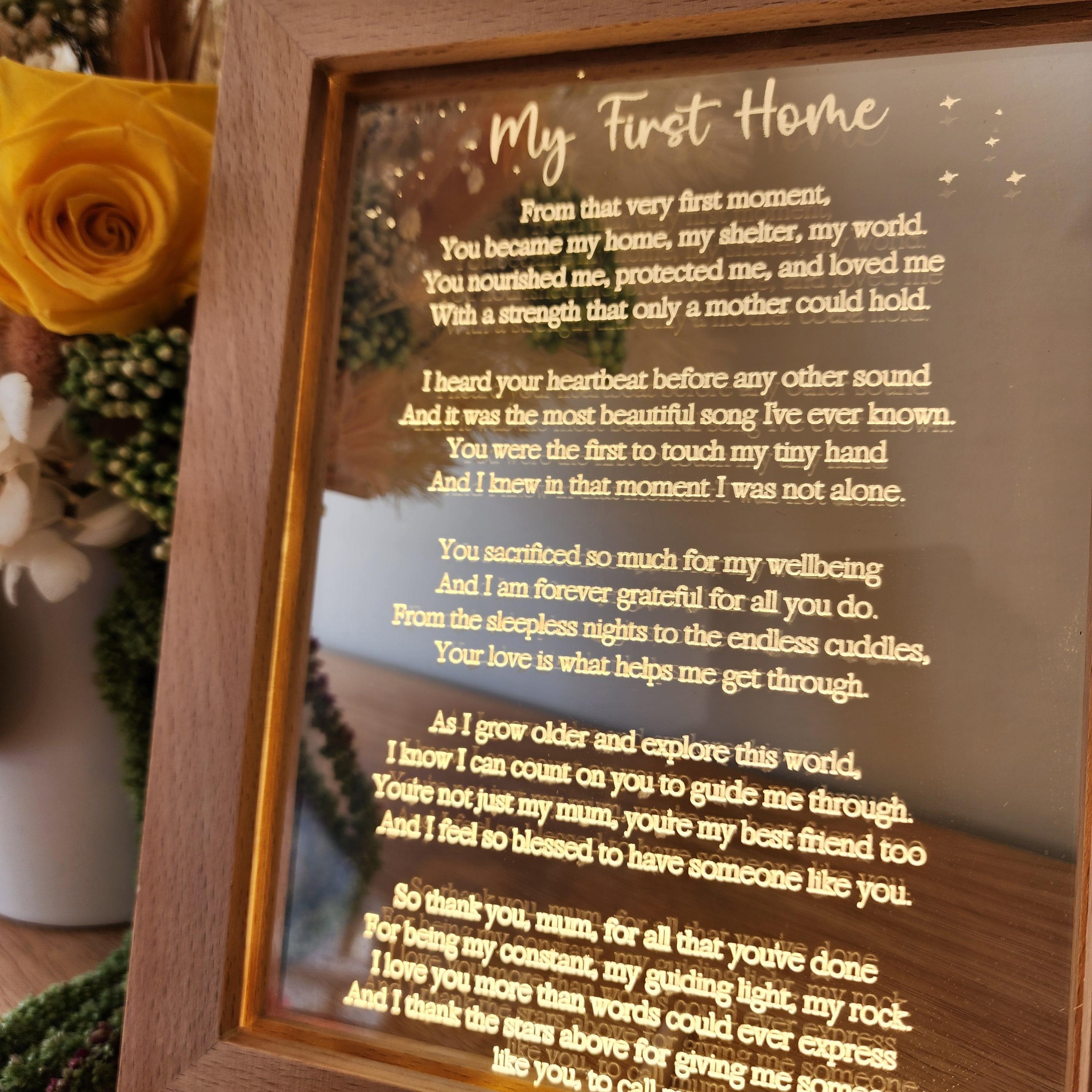 Timber Night Light Frame - Poem - My First Home - Mother's Day Gift - The Willow Corner