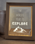 Timber Night Light Frame 🌙 - Quote - The World is Yours to Explore - The Willow Corner