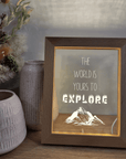 Timber Night Light Frame 🌙 - Quote - The World is Yours to Explore - The Willow Corner