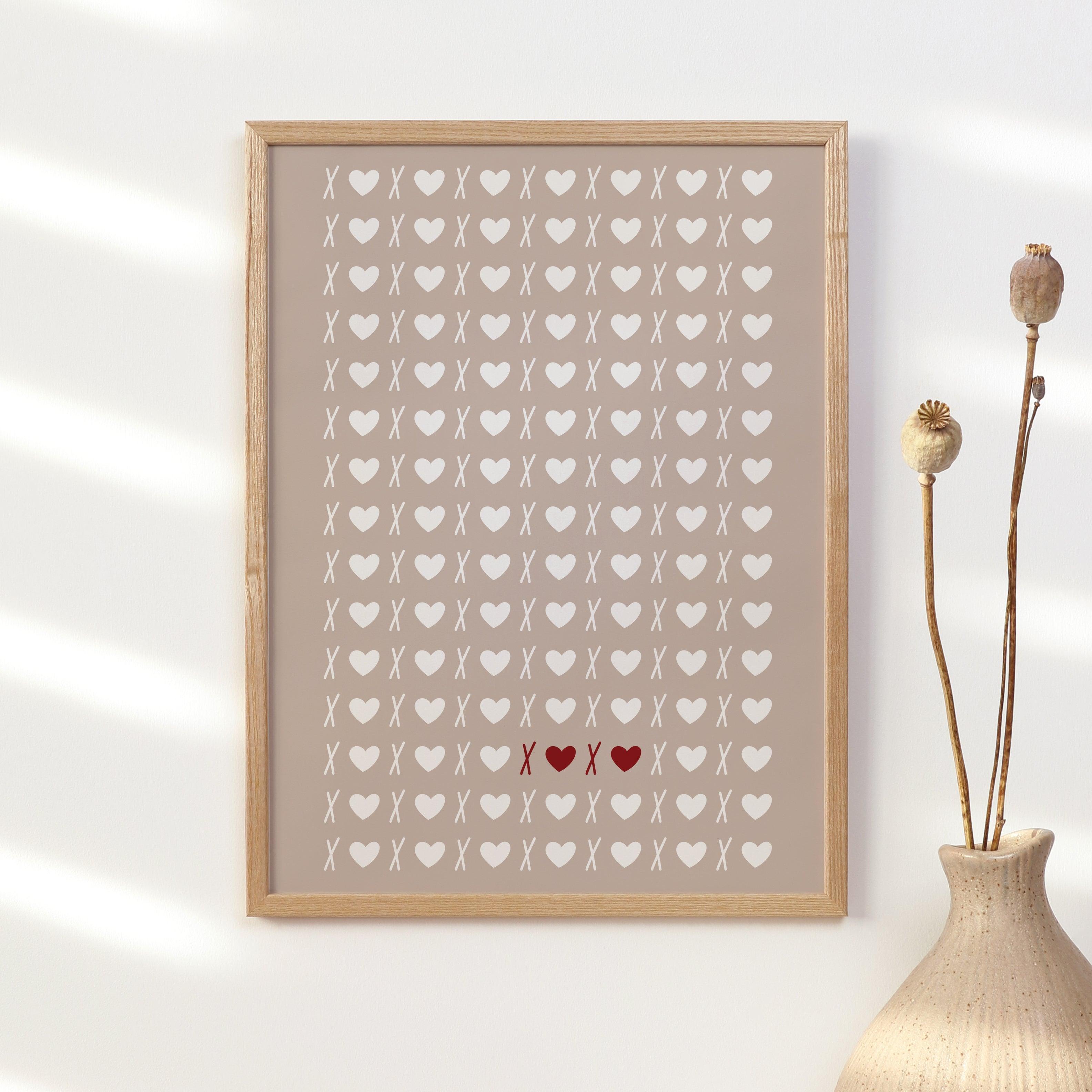XOXO Hearts Print - Neutral Valentine&#39;s Day Home Decor Poster - Quote Print Poster - The Willow Corner