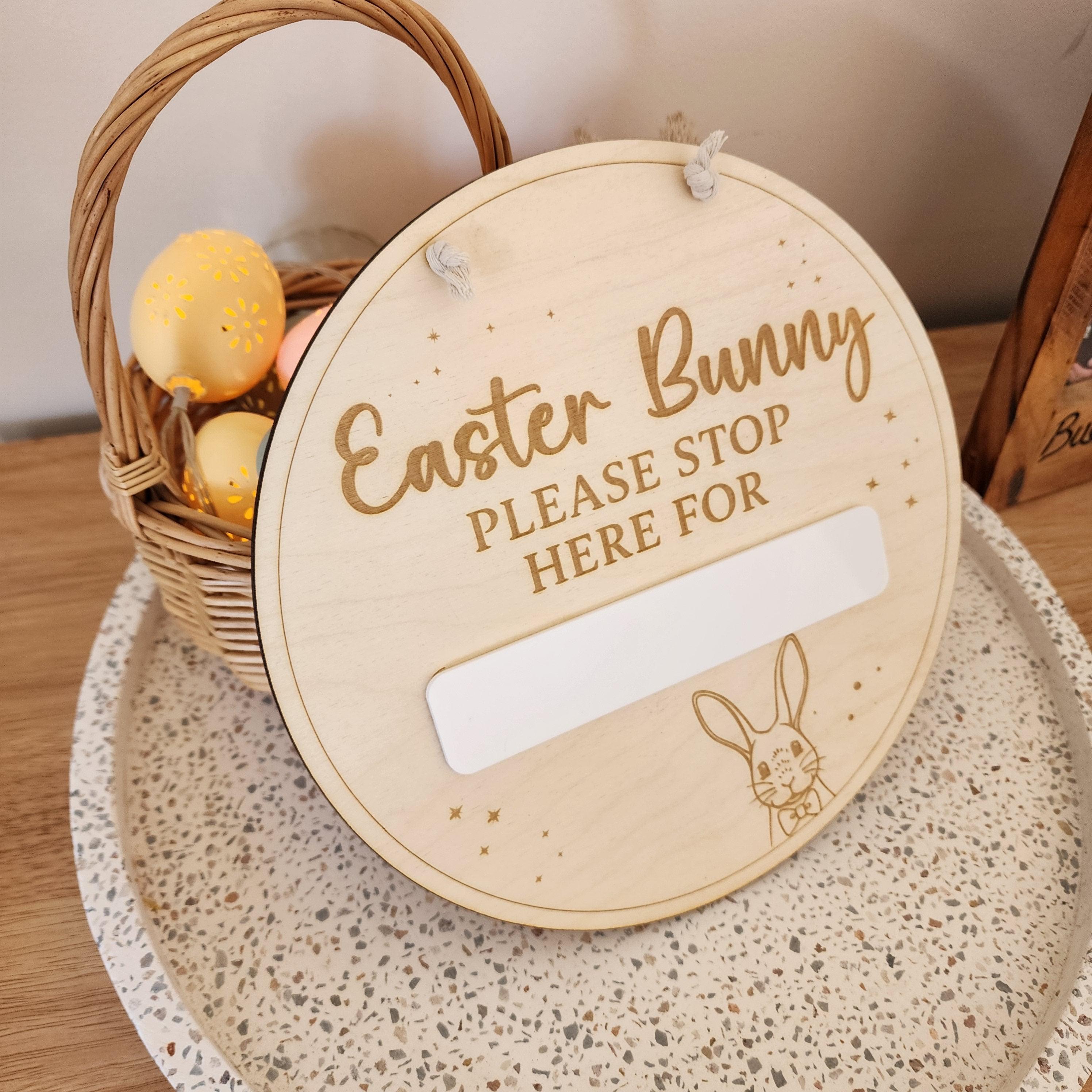 Personalised &quot;Easter Bunny Please Stop Here For&quot; - Reusable Wooden Sign - The Willow Corner