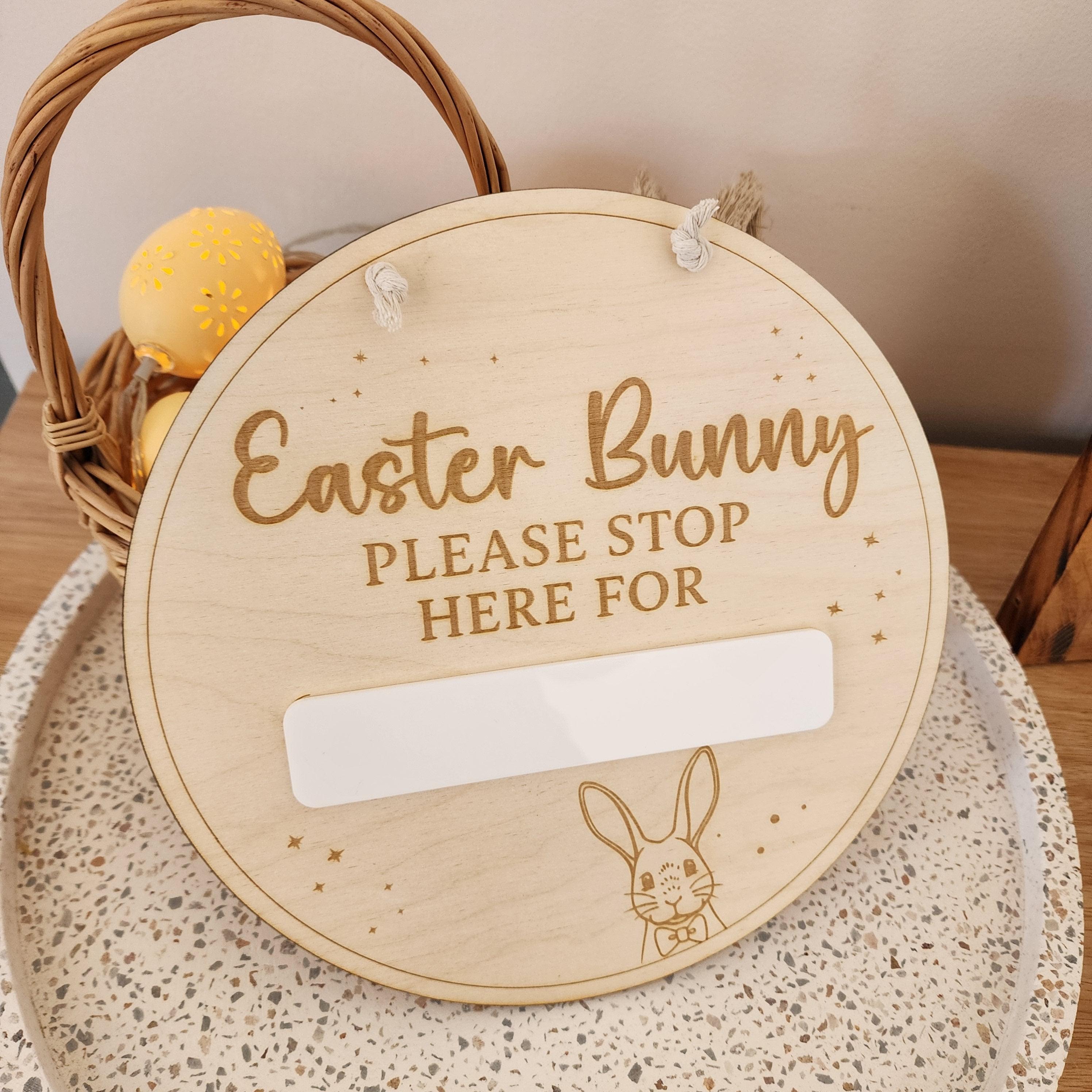 Personalised &quot;Easter Bunny Please Stop Here For&quot; - Reusable Wooden Sign - The Willow Corner