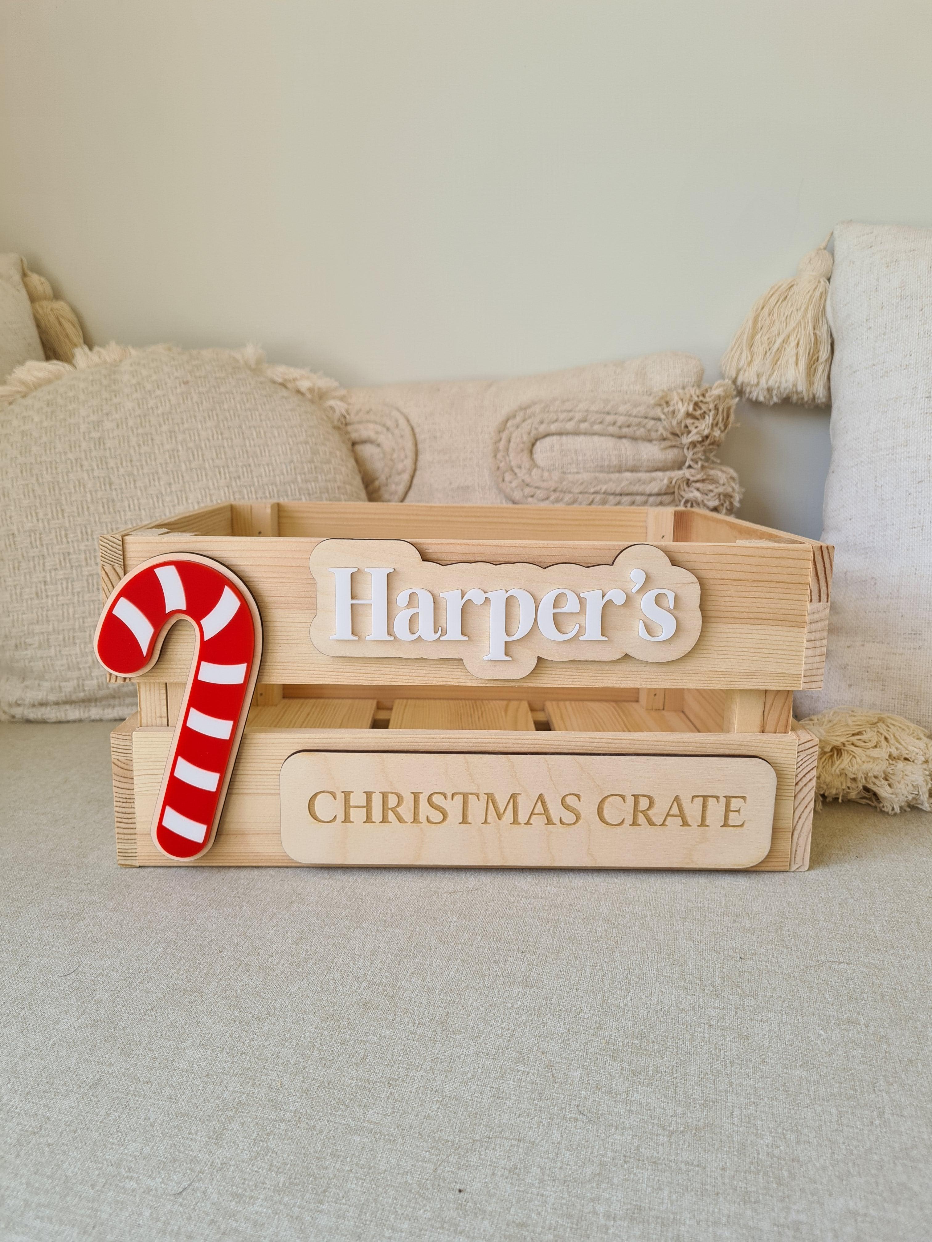 Personalised Wooden Christmas Day Crate with Candy Cane - Interchangeable Christmas Day Keepsake - The Willow Corner