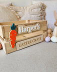 Personalised Wooden Easter Crate with 3D Carrot Tag - Interchangeable Easter Day Keepsake Basket Box