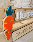 Personalised Wooden Easter Crate with 3D Carrot Tag - Interchangeable Easter Day Keepsake Basket Box
