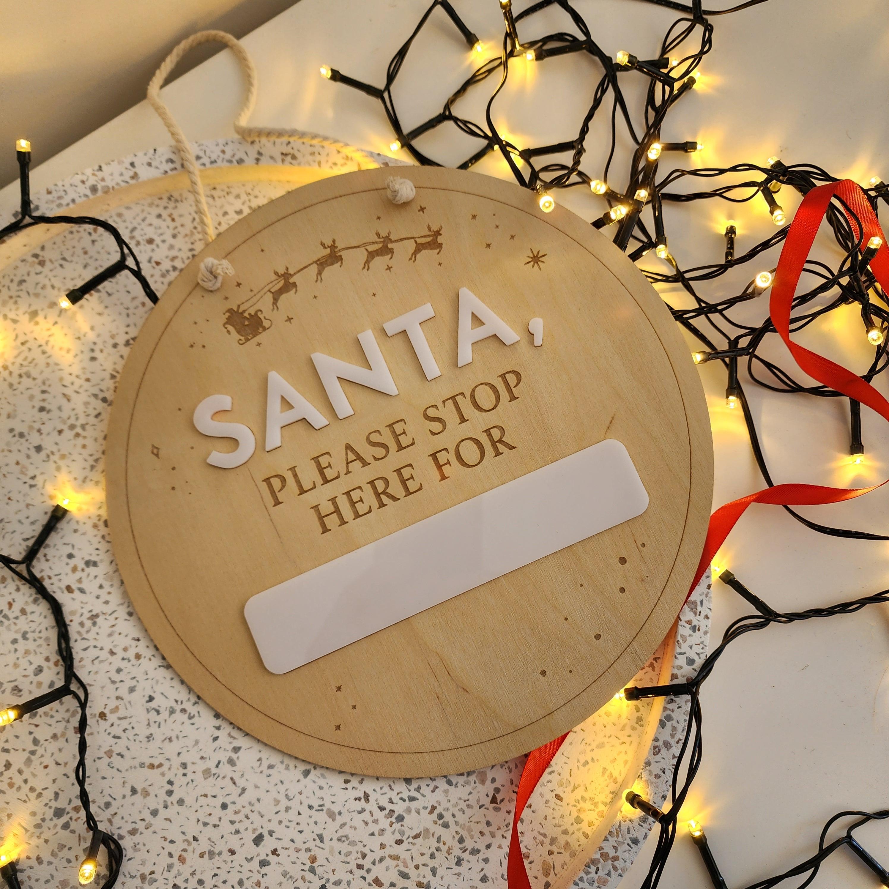 Santa Please Stop Here Engraved Disc - Christmas Hanging Decoration - The Willow Corner