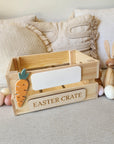 Blank Personalised Wooden Easter Crate with 3D Carrot Tag - Interchangeable Easter Day Keepsake Basket Box - The Willow Corner
