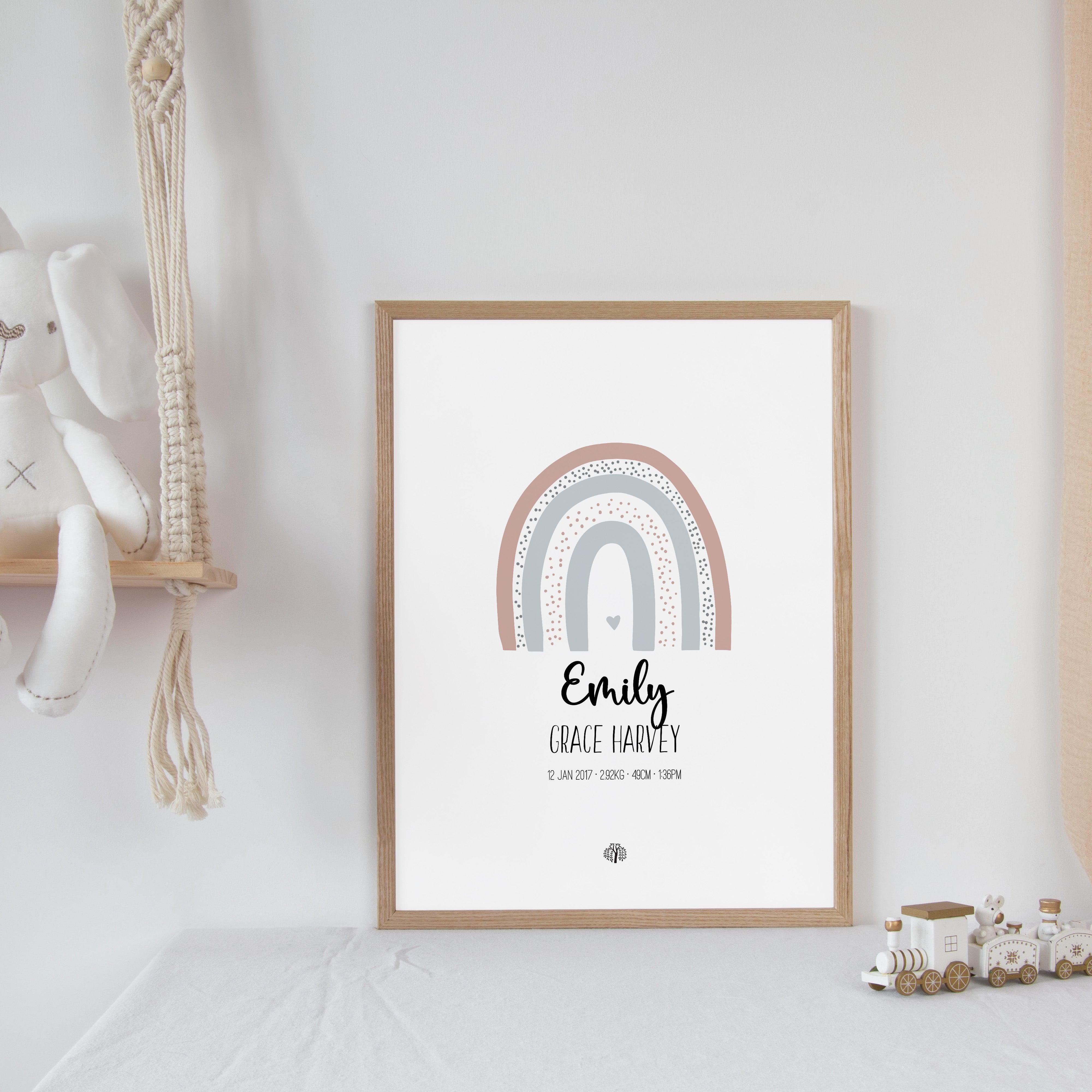 Boho Rainbow - Chalk - Personalised Birth Details Poster - The Willow Corner