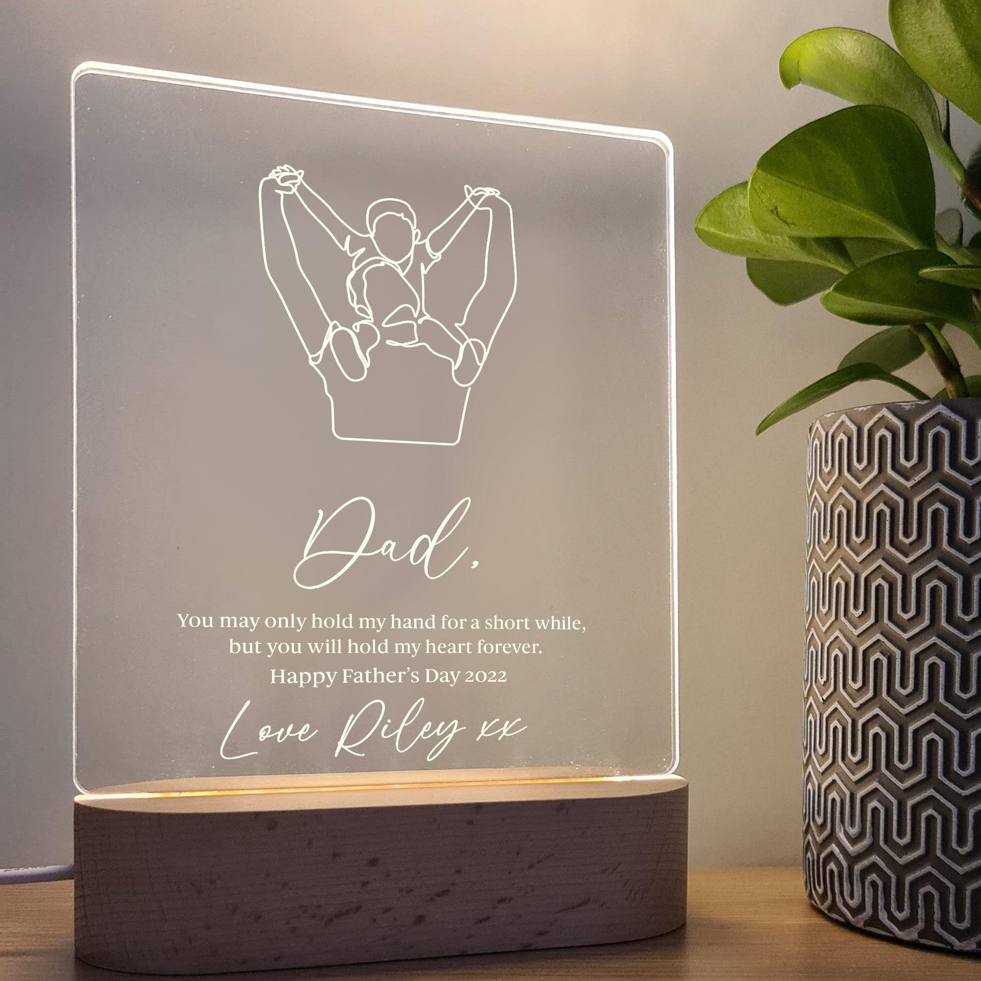 Boy on Dad&#39;s Shoulders - Personalised Father&#39;s Day Night Light - The Willow Corner
