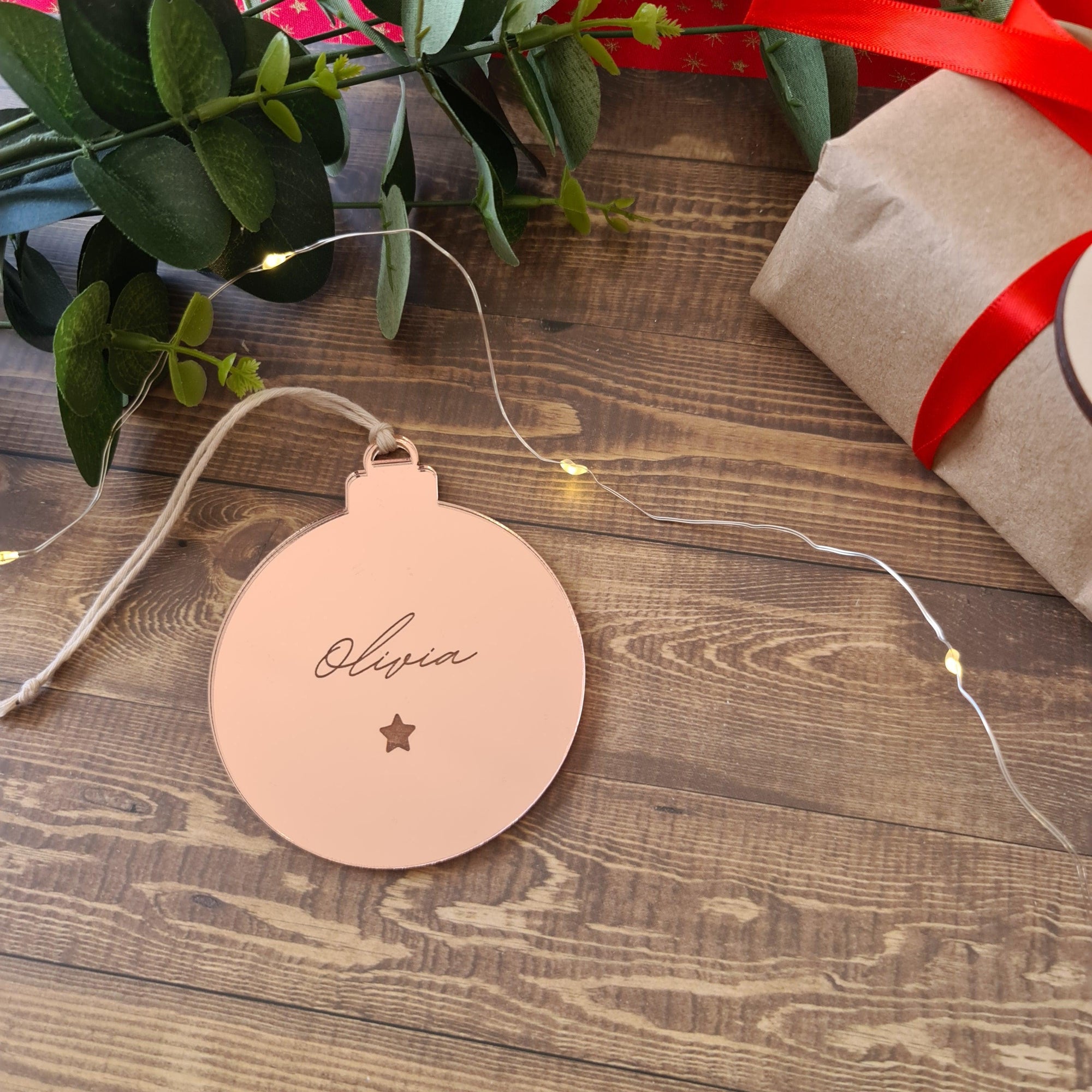 Classic Round Mirrored Bauble Ornament - Personalised - The Willow Corner