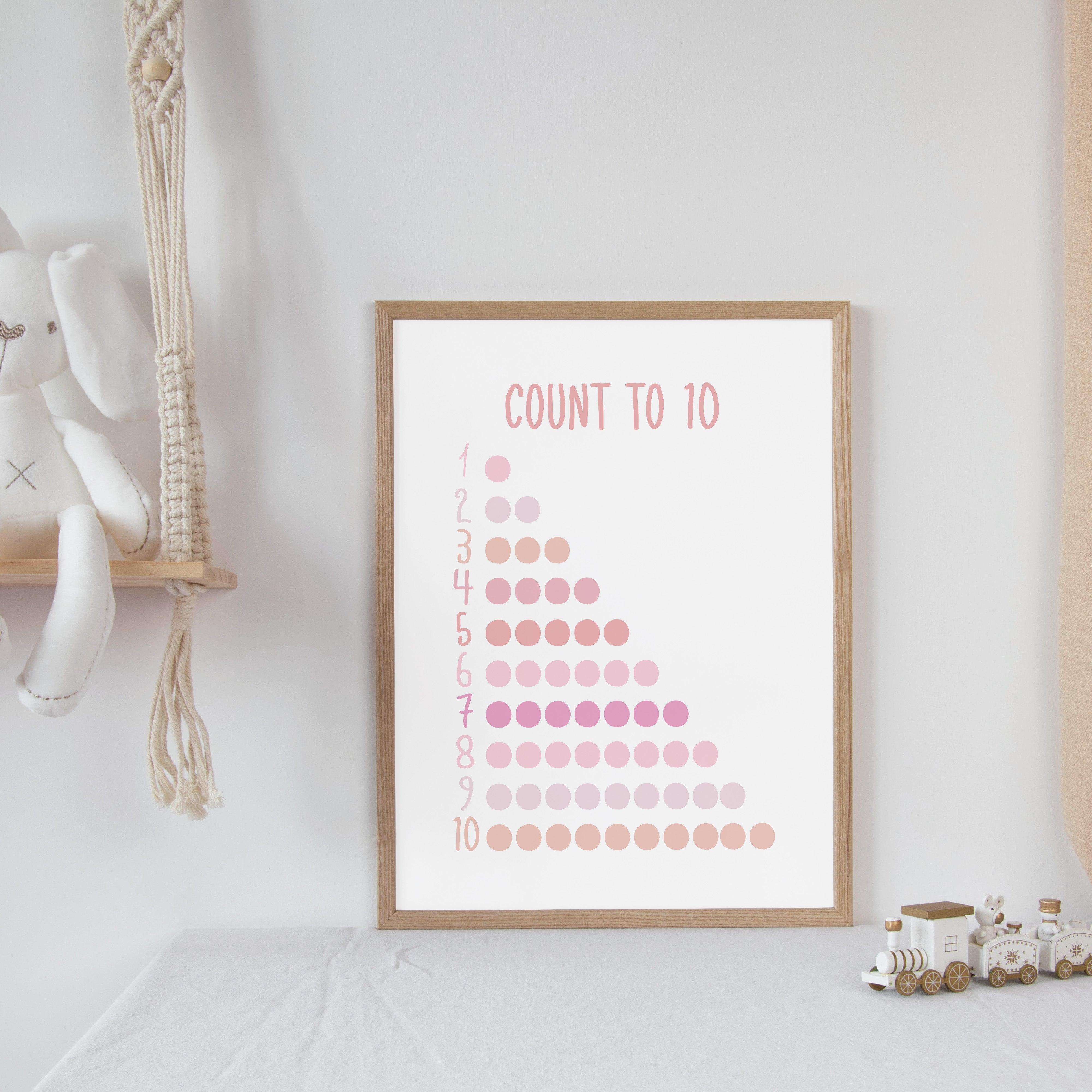 Count To 10 - Pink Tones - Educational Print Series - Poster - The Willow Corner