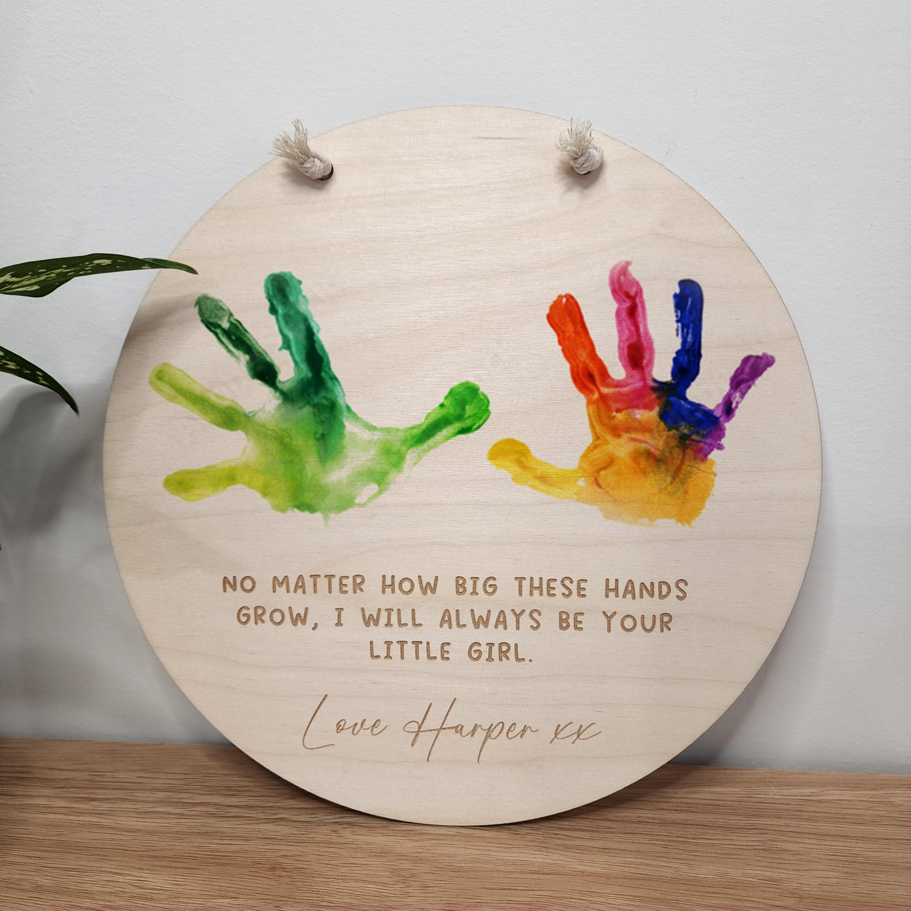 Dad Handprint Hanging Sign - Always Be - Personalised Wooden Round - Father&#39;s Day Gift - The Willow Corner