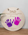 Dad Handprint Hanging Sign - Personalised Wooden Round - Father's Day Gift - The Willow Corner