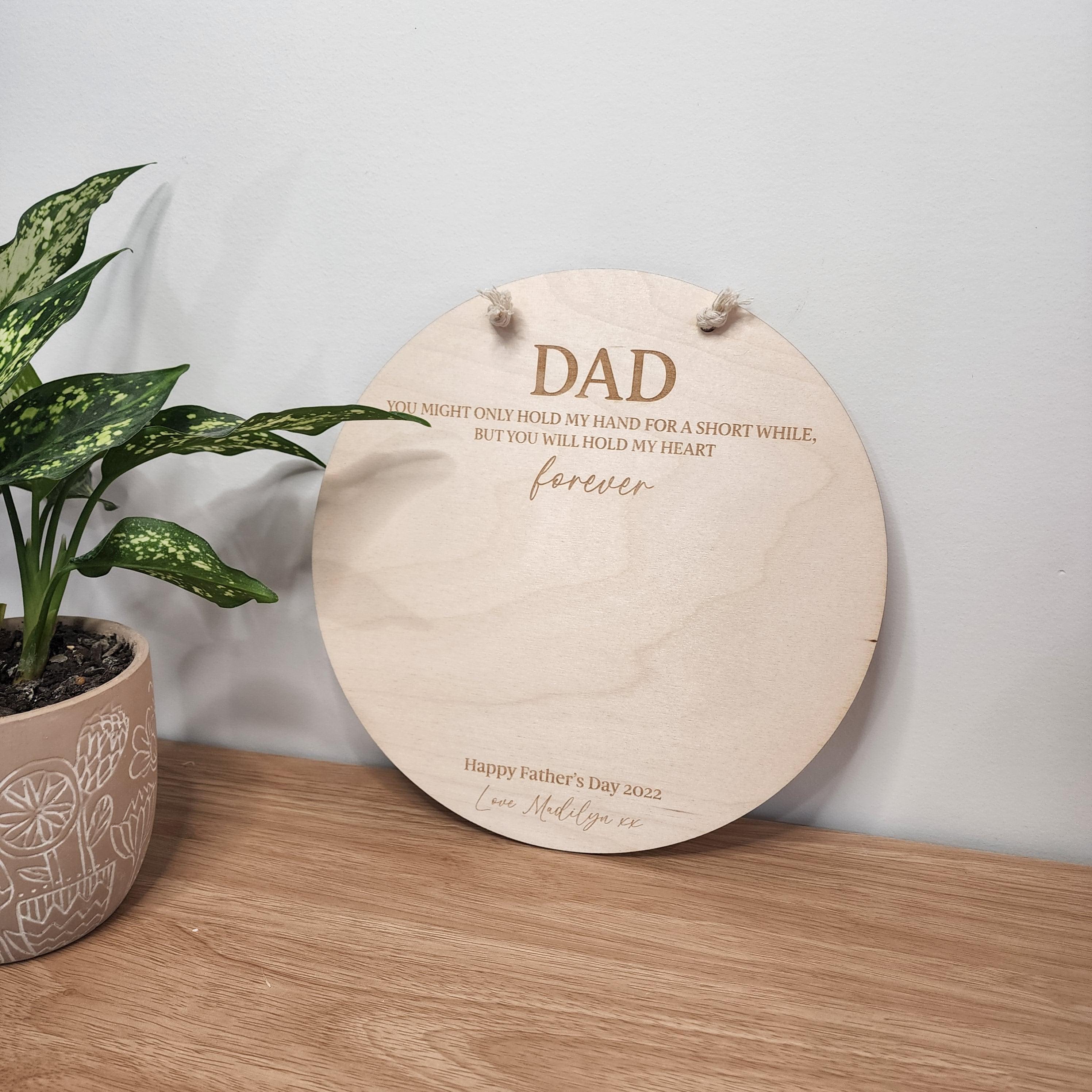 Dad Handprint Hanging Sign - Personalised Wooden Round - Father&#39;s Day Gift - The Willow Corner