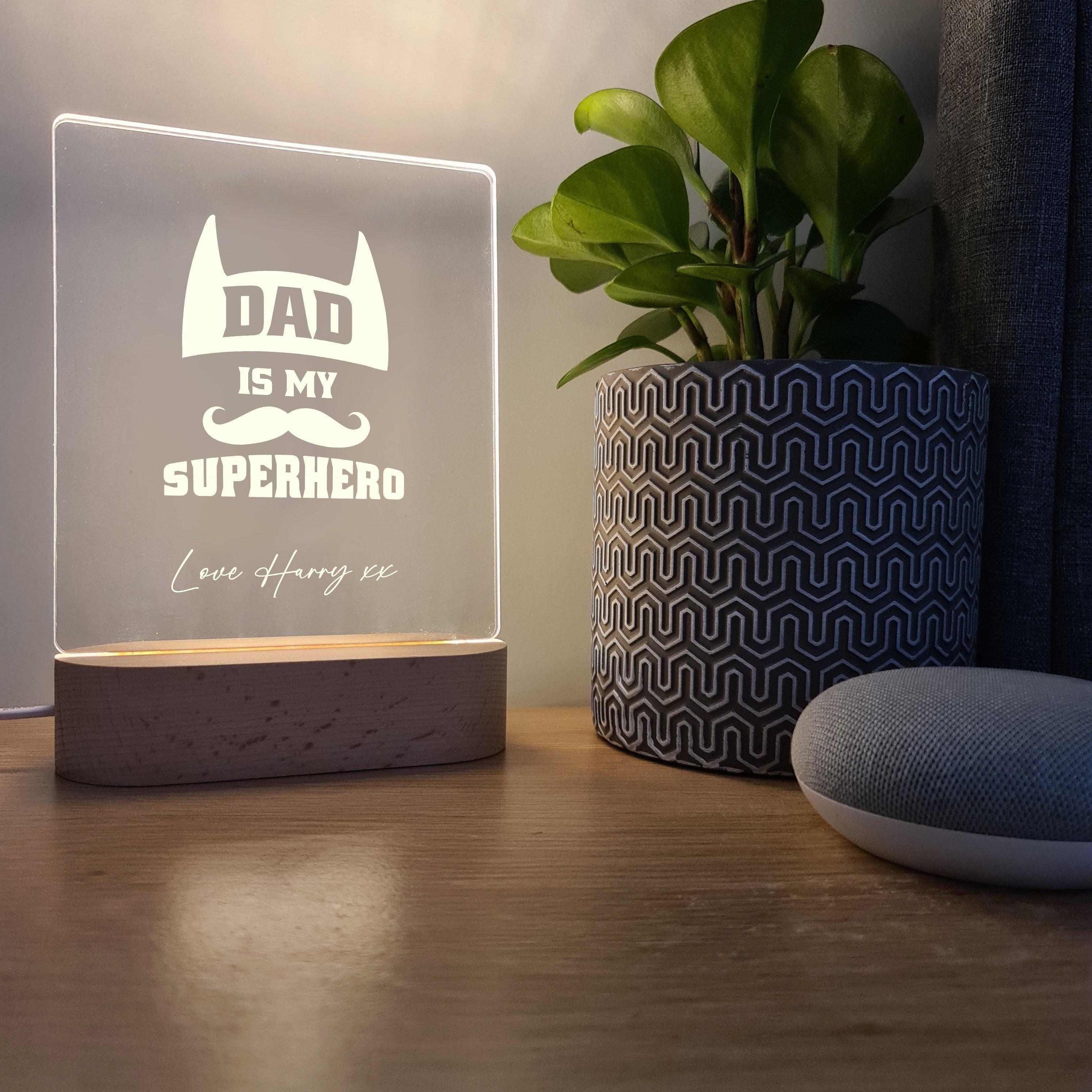 Dad Is My Superhero - Personalised Father&#39;s Day Night Light - The Willow Corner
