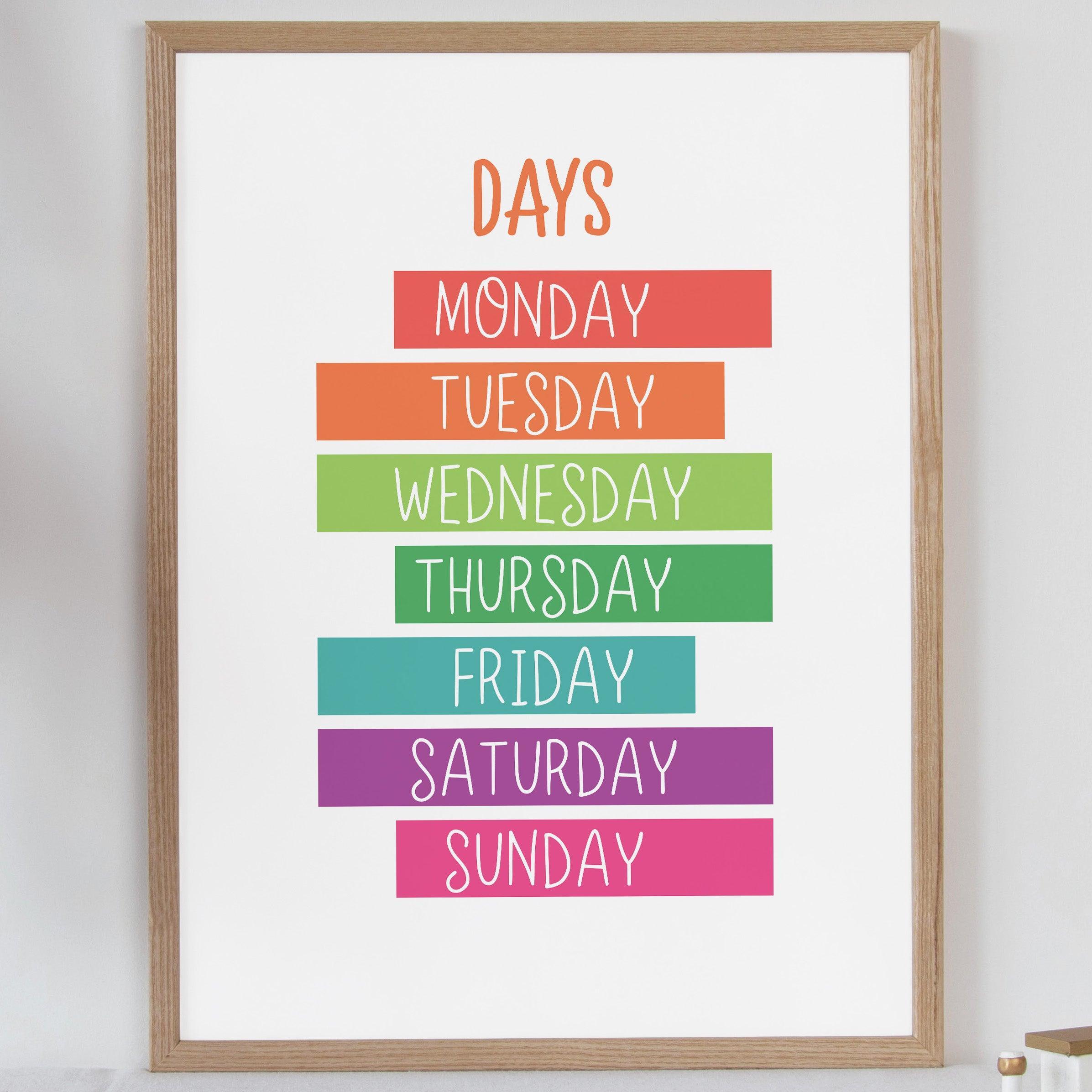 Days of the Week - Bright Tones - Educational Print Series - Poster - The Willow Corner