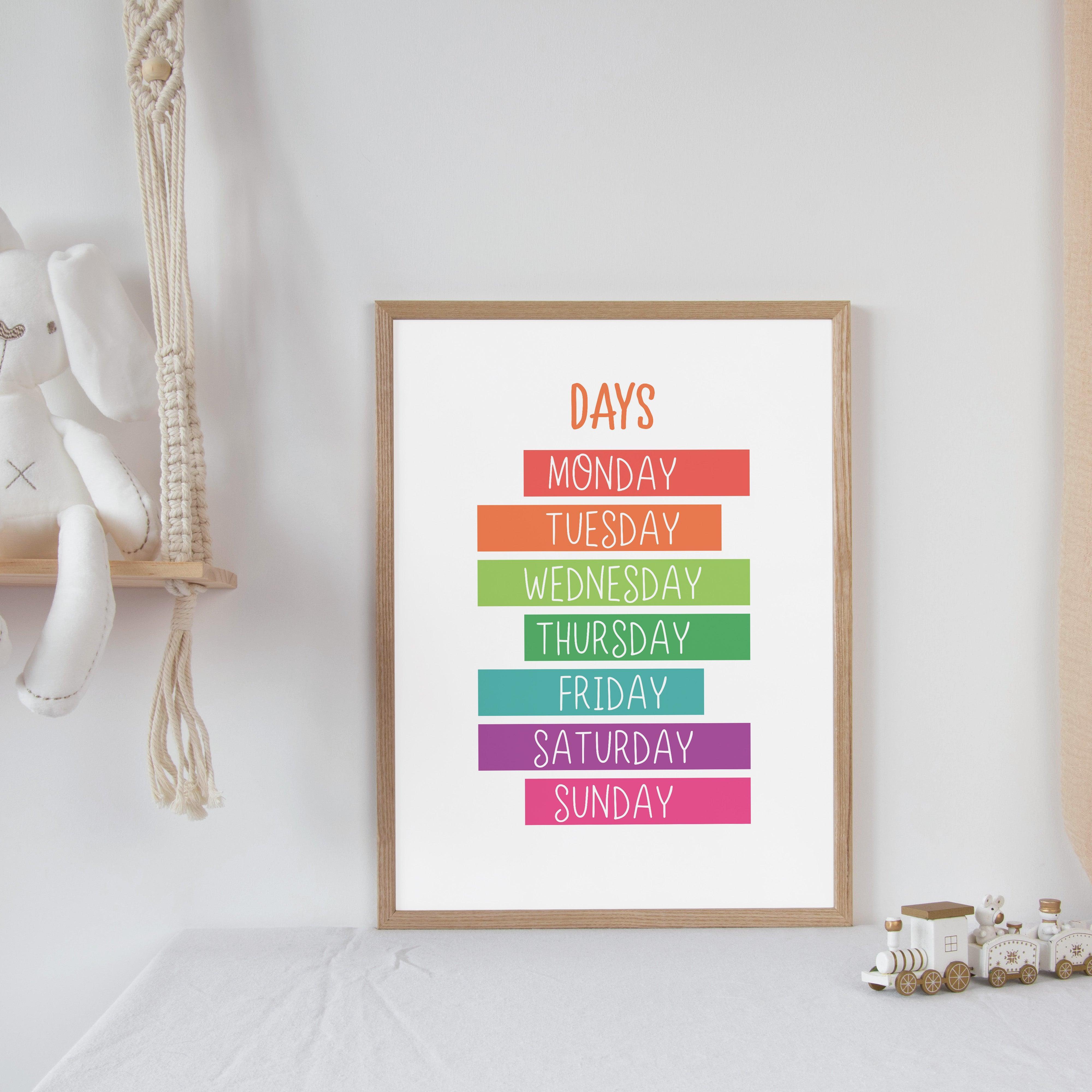 Days of the Week - Bright Tones - Educational Print Series - Poster - The Willow Corner