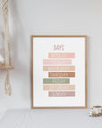 Days of the Week - Neutral Tones - Educational Print Series - Poster - The Willow Corner