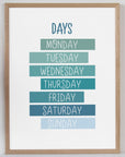 Days of the Week - Retro Blues - Educational Print Series - Poster - The Willow Corner