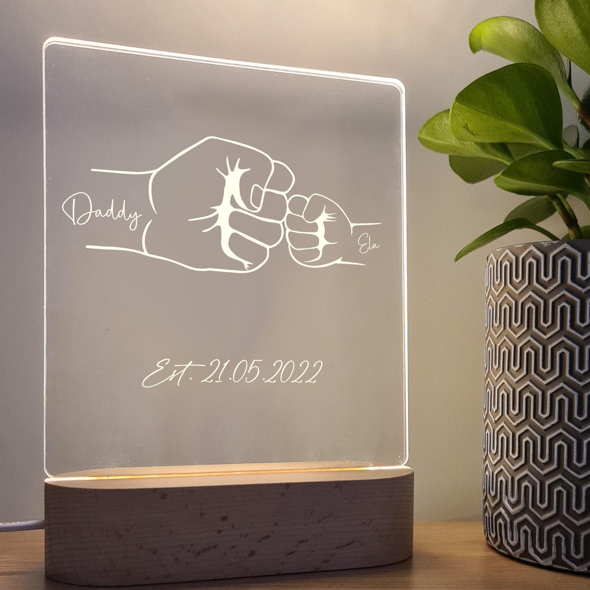 Fist Bump - Dad&#39;s Date - Personalised Father&#39;s Day Night Light - The Willow Corner