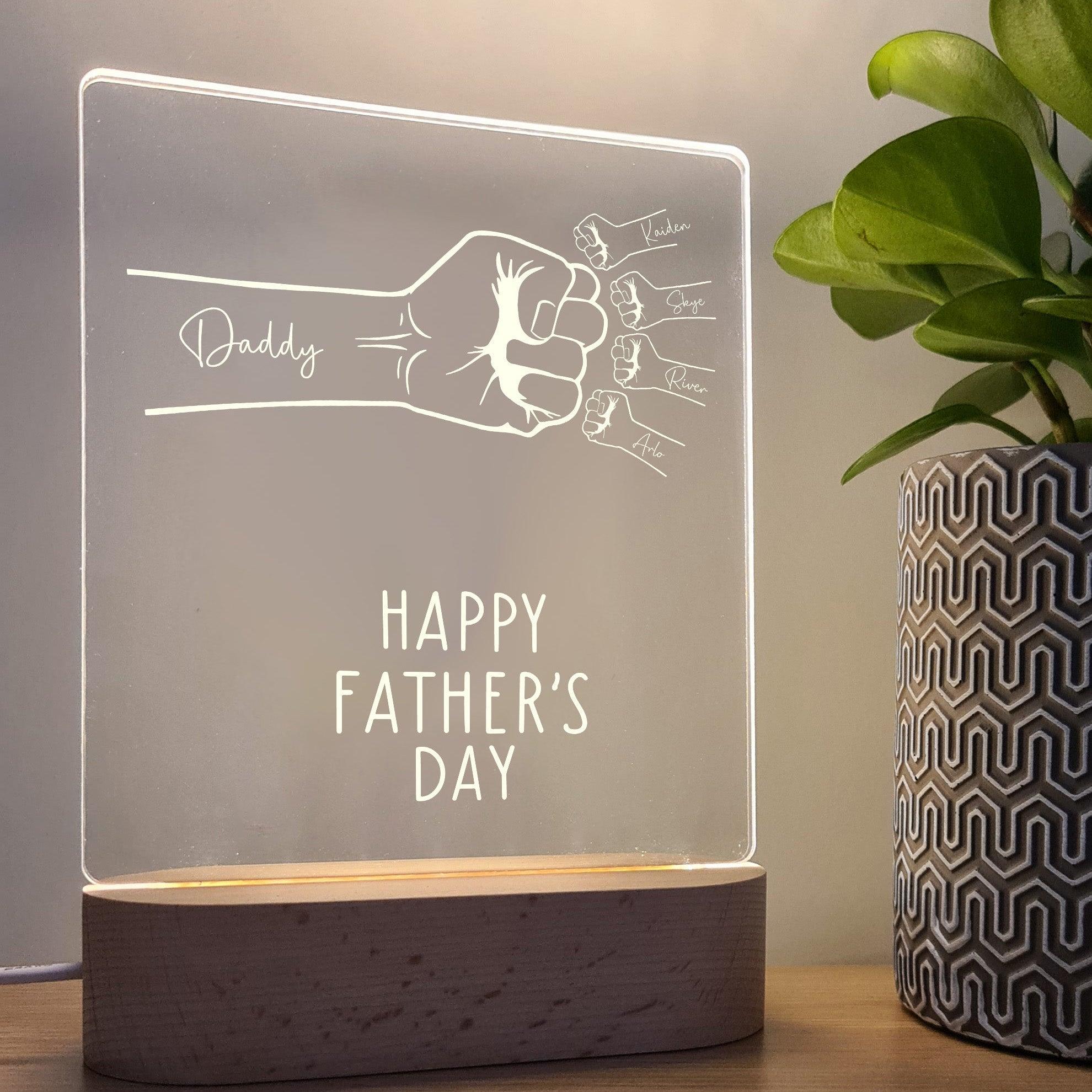 Fist Bump - Four Kids - Personalised Father&#39;s Day Night Light - The Willow Corner