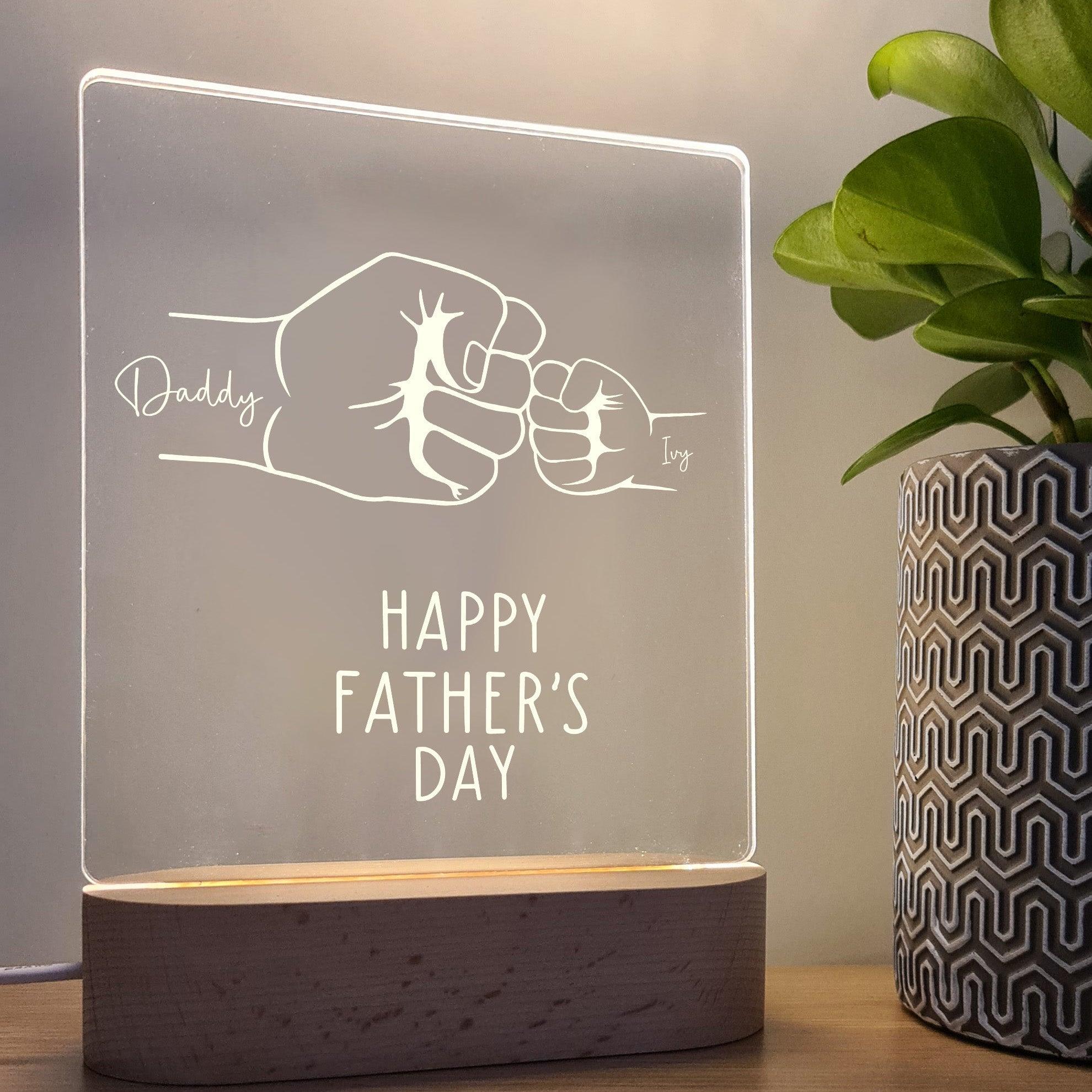 Fist Bump - Happy Father's Day - Personalised Father's Day Night Light - The Willow Corner
