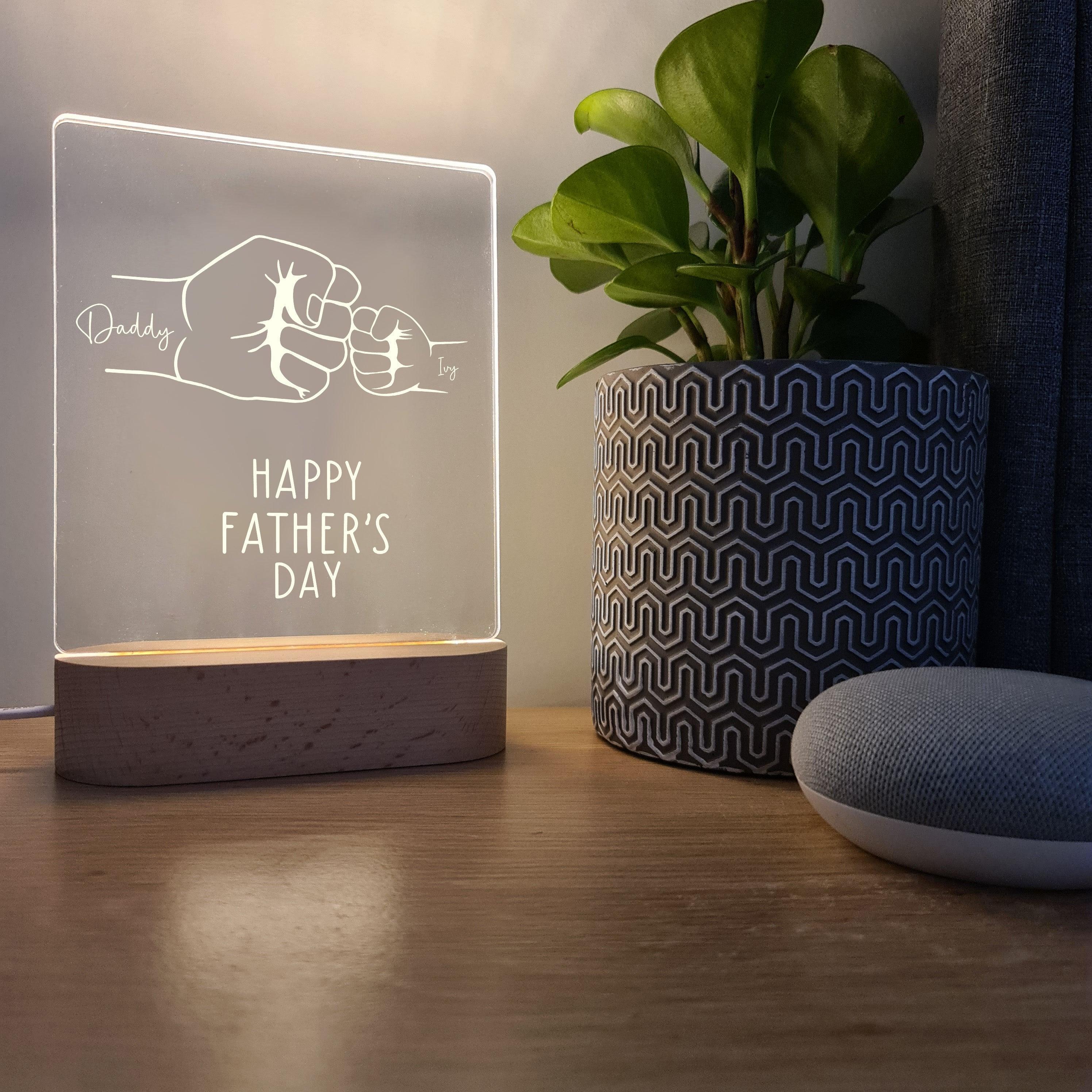 Fist Bump - Happy Father&#39;s Day - Personalised Father&#39;s Day Night Light - The Willow Corner