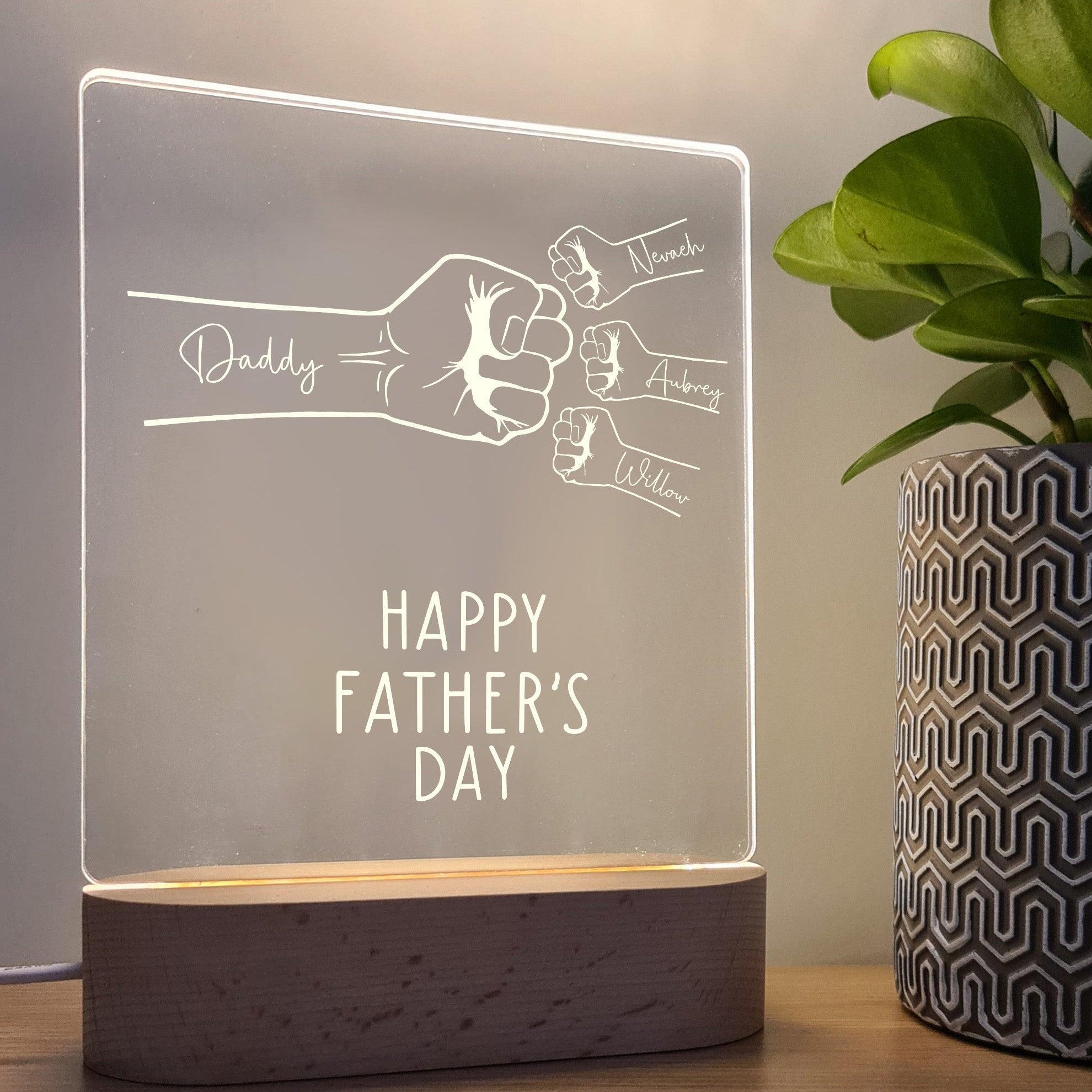 Fist Bump - Three Kids - Personalised Father&#39;s Day Night Light - The Willow Corner