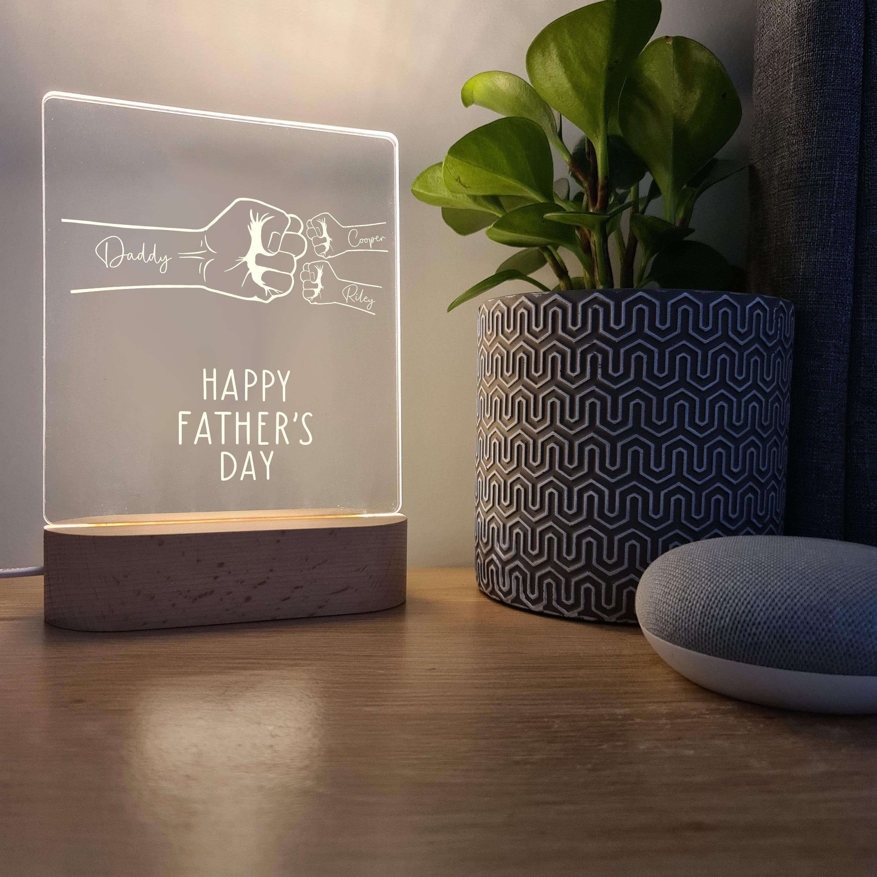 Fist Bump - Two Kids - Personalised Father's Day Night Light - The Willow Corner