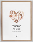 Floral Hearts - Earth - Personalised Birth Details Poster - The Willow Corner