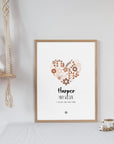 Floral Hearts - Earth - Personalised Birth Details Poster - The Willow Corner
