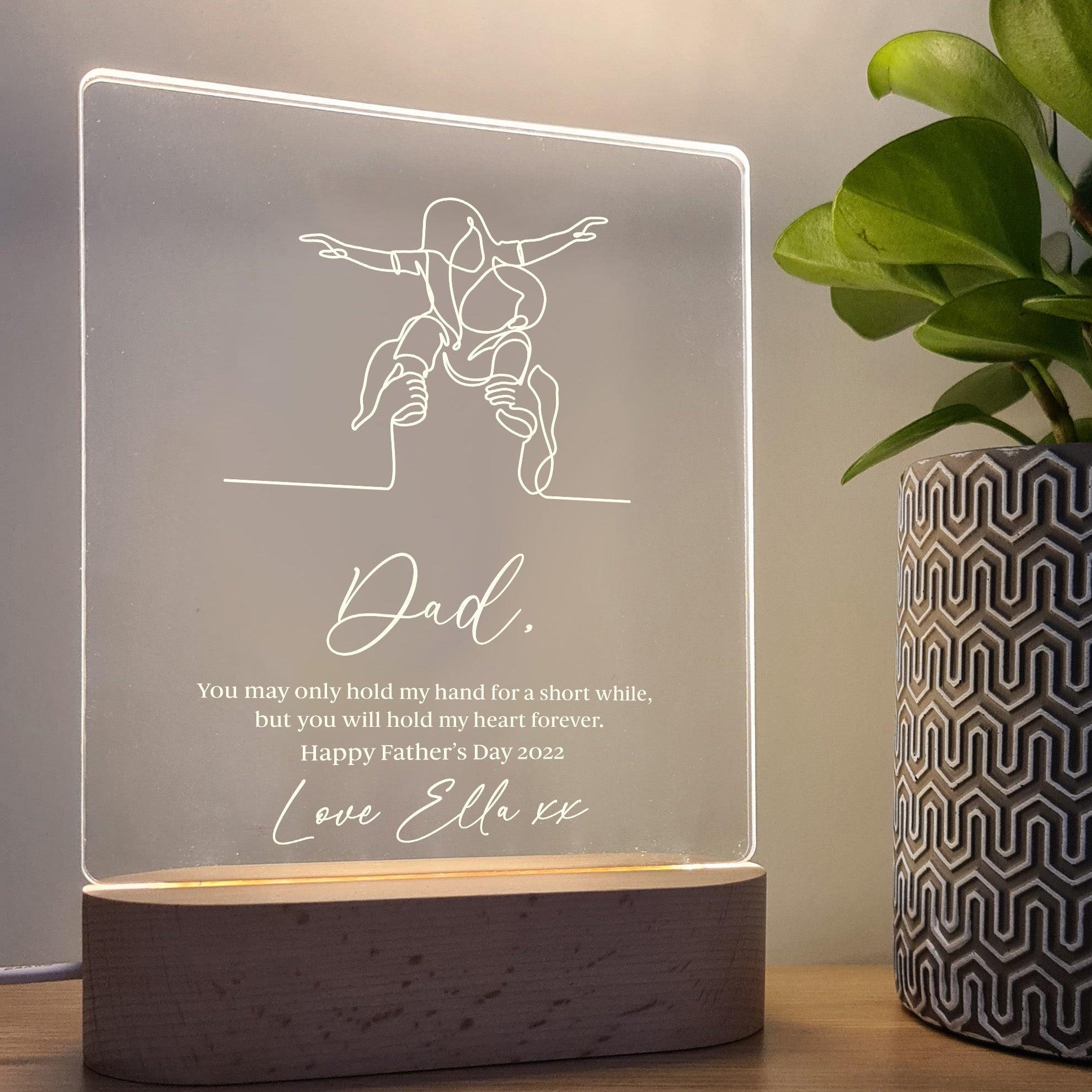 Girl on Dad&#39;s Shoulder&#39;s - Personalised Father&#39;s Day Night Light - The Willow Corner